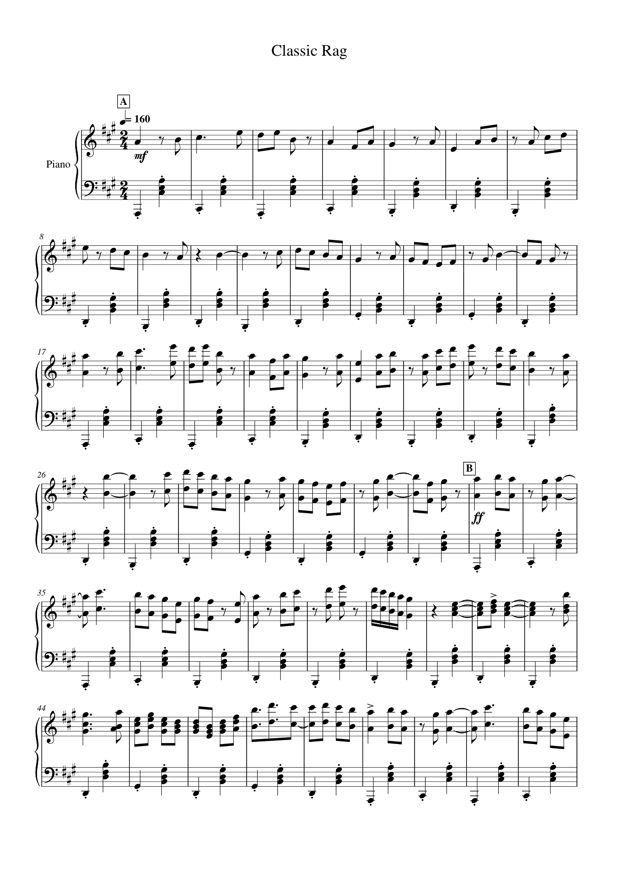 Classic Rag Piano Sheet Music Score Page 1