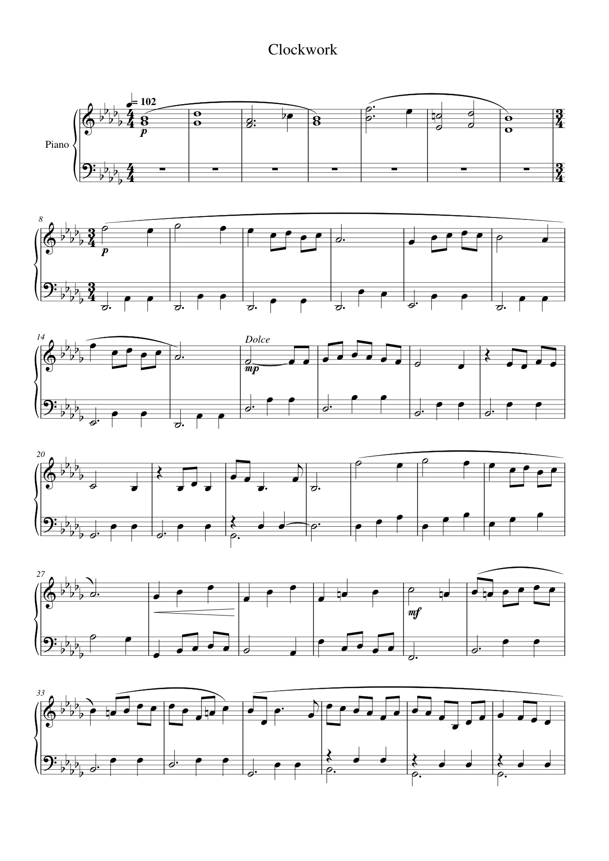 Clockwork Piano Sheet Music Page 1 Free PDF