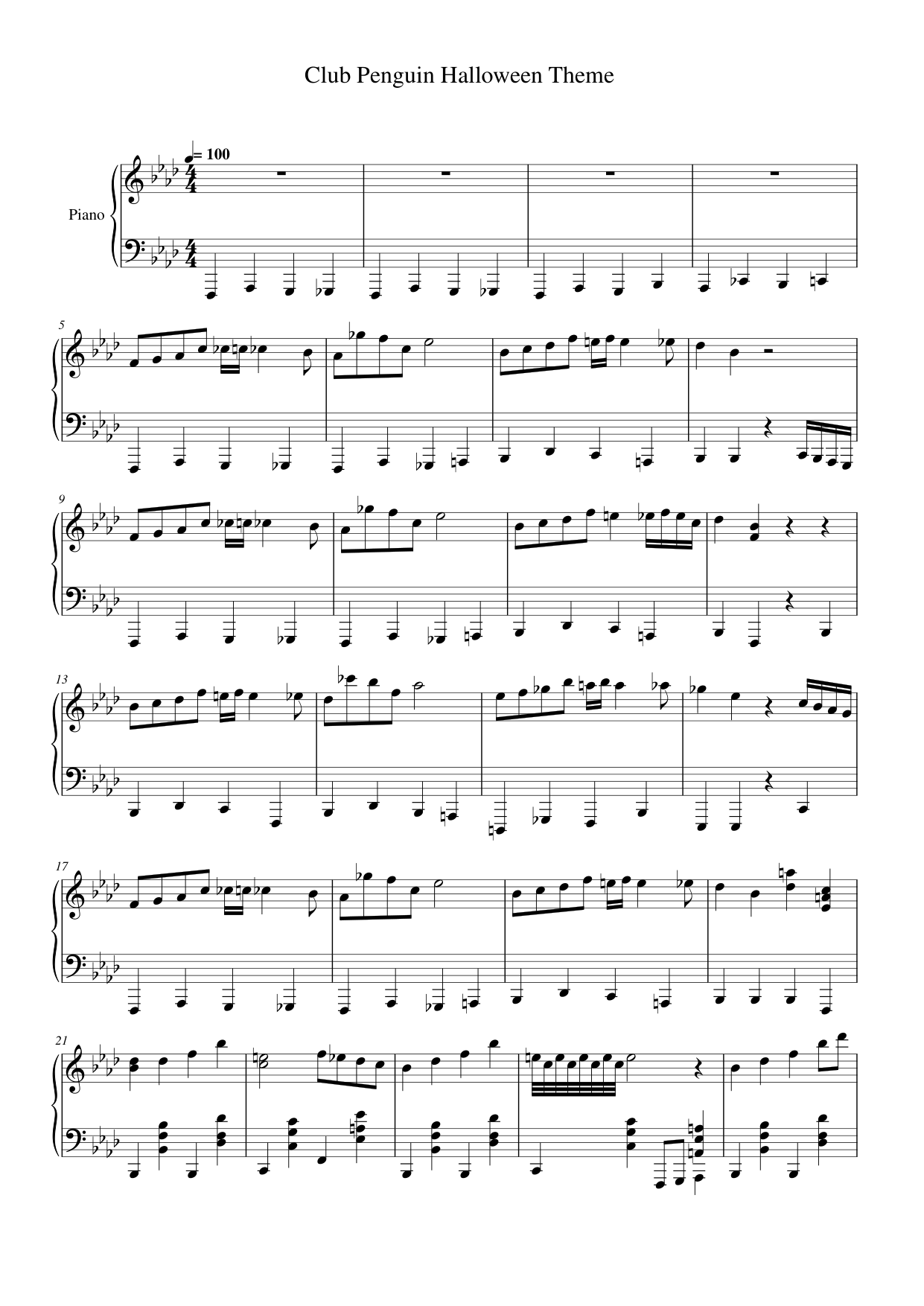 Club Penguin Halloween Theme Piano Sheet Music Page 1 Free PDF