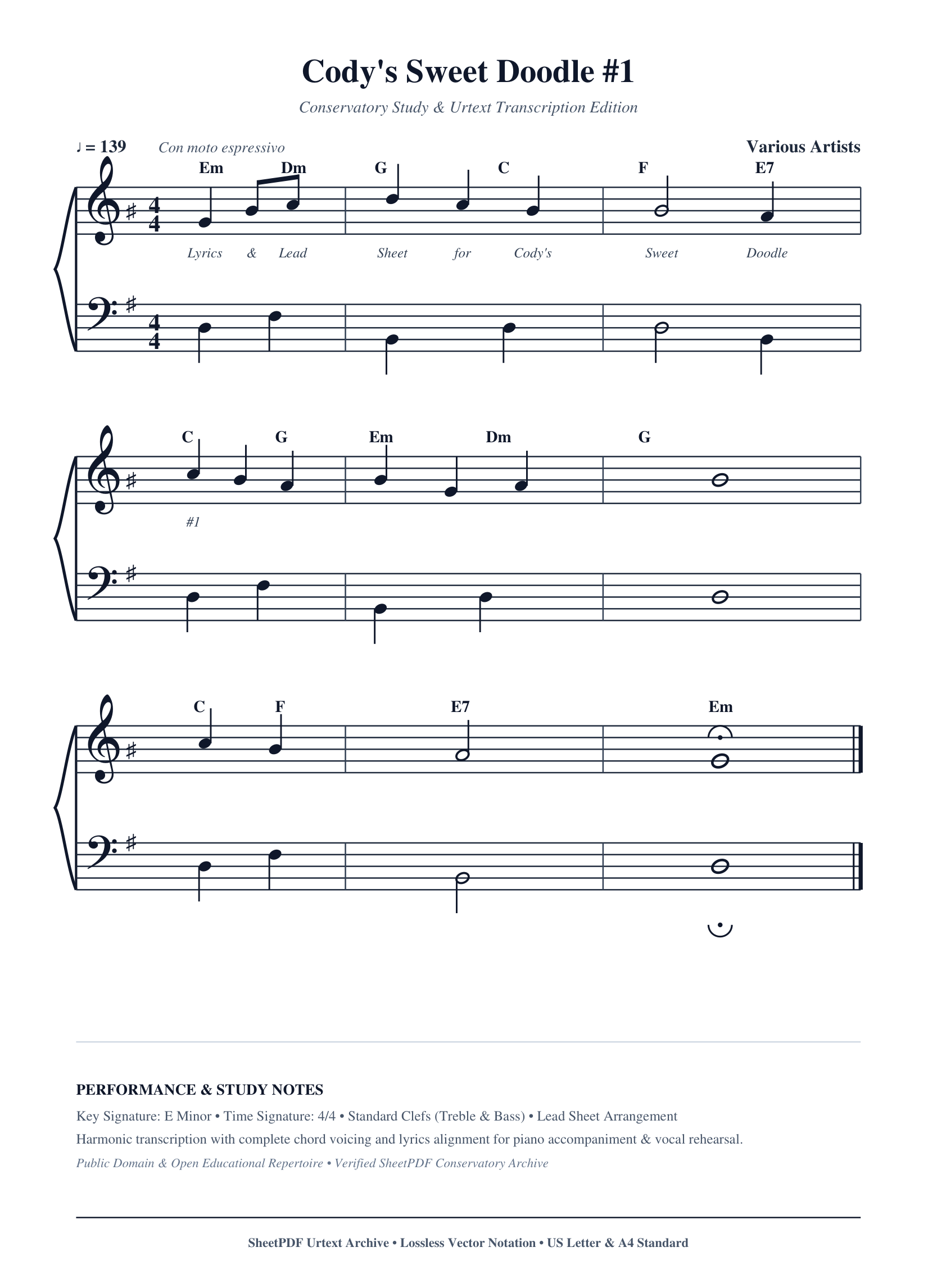 Cody's Sweet Doodle #1 Piano Sheet Music Score Page 1