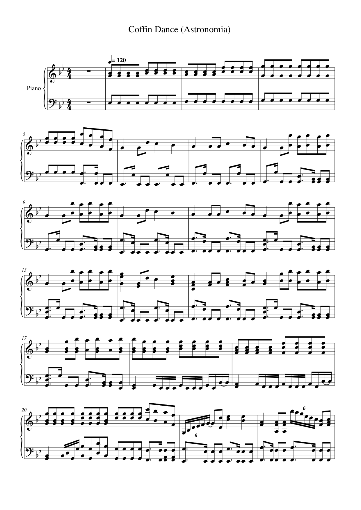 Coffin Dance (Astronomia) Piano Sheet Music Page 1 Free PDF