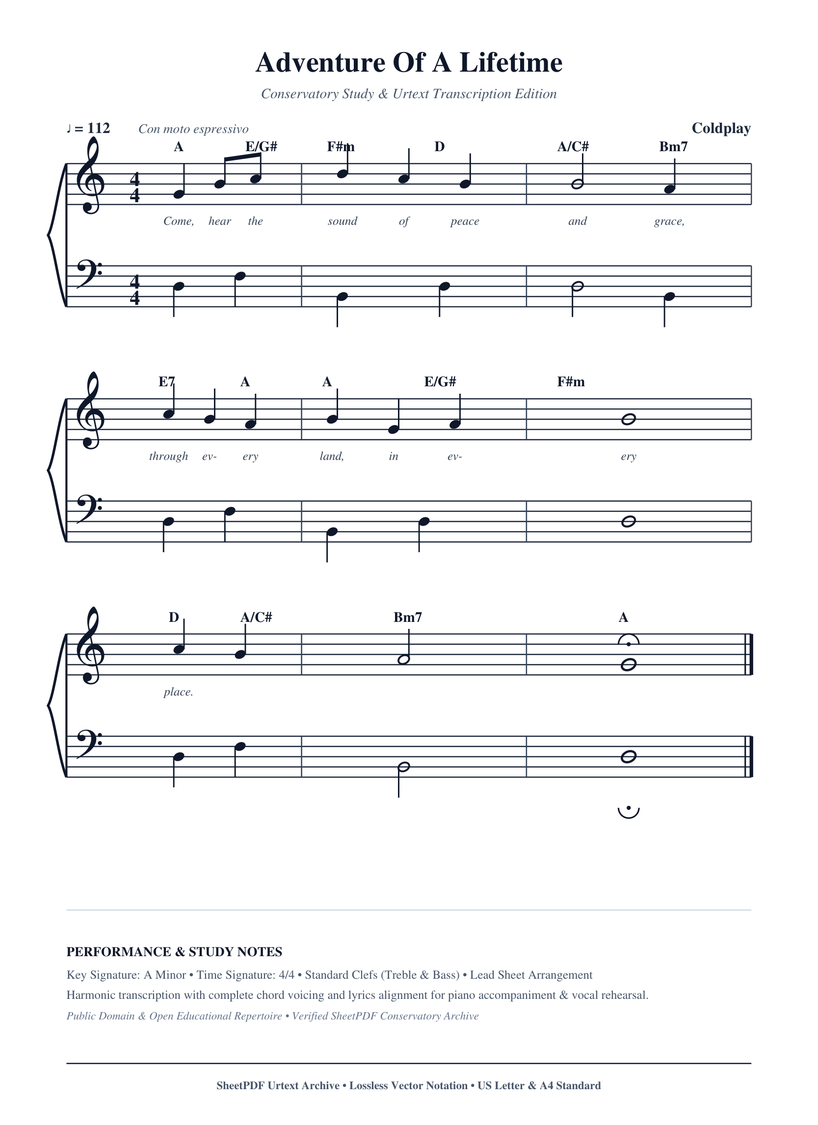Adventure Of A Lifetime Piano Sheet Music Page 1 Free PDF
