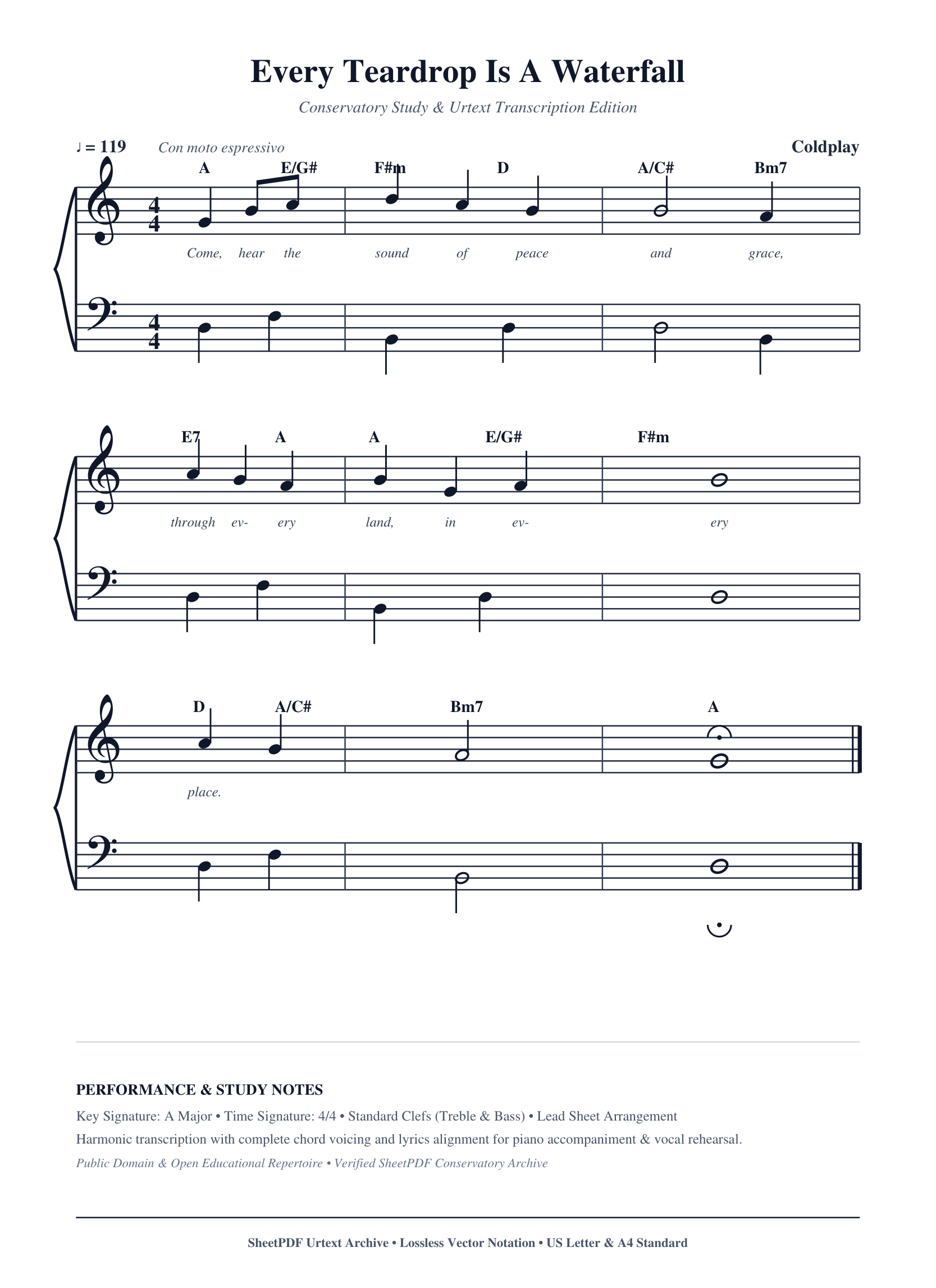 Every Teardrop Is A Waterfall Piano Sheet Music Page 1 Free PDF