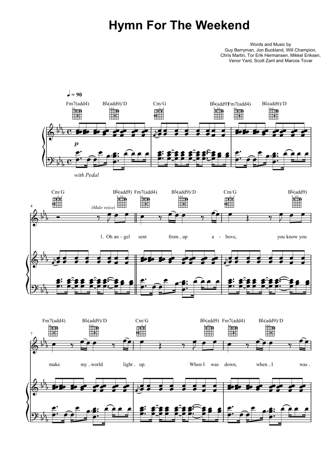 Hymn For The Weekend Piano Sheet Music Page 1 Free PDF