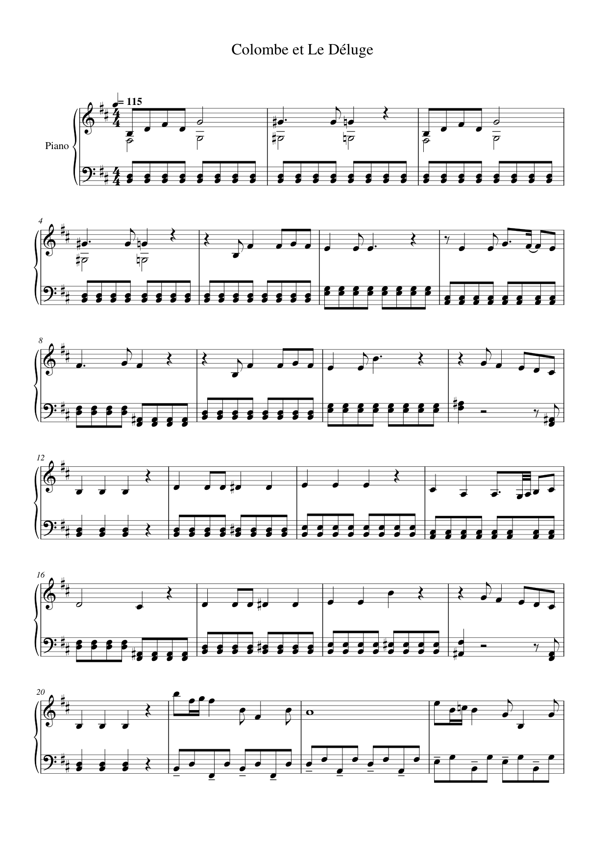 Colombe et Le Déluge Piano Sheet Music Page 1 Free PDF