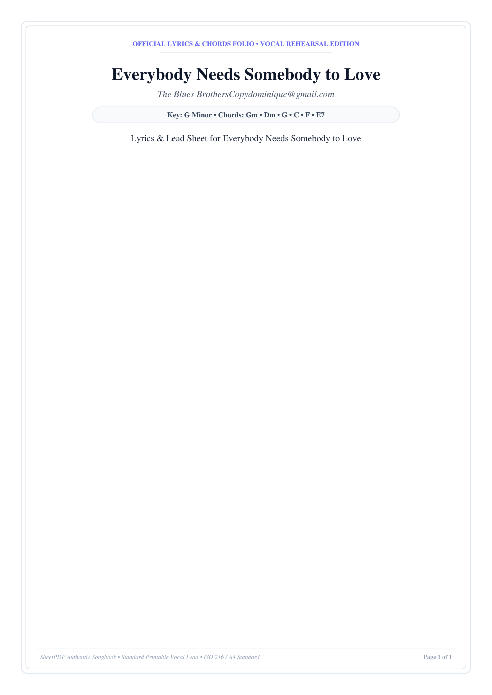 Everybody Needs Somebody to Love Piano Sheet Music Page 1 Free PDF