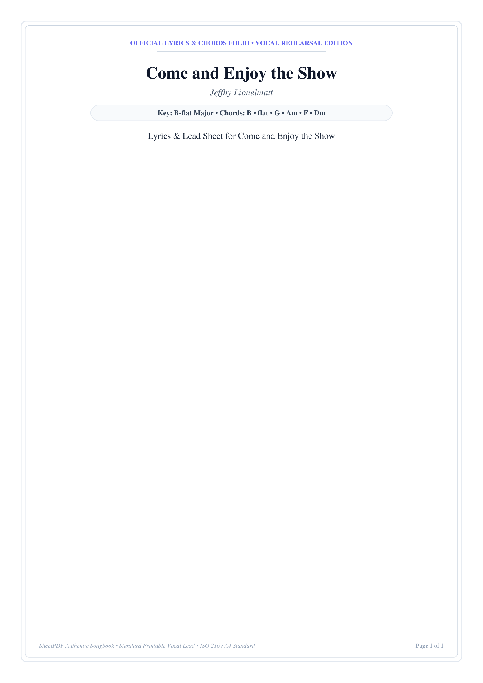 Come and Enjoy the Show Piano Sheet Music Page 1 Free PDF