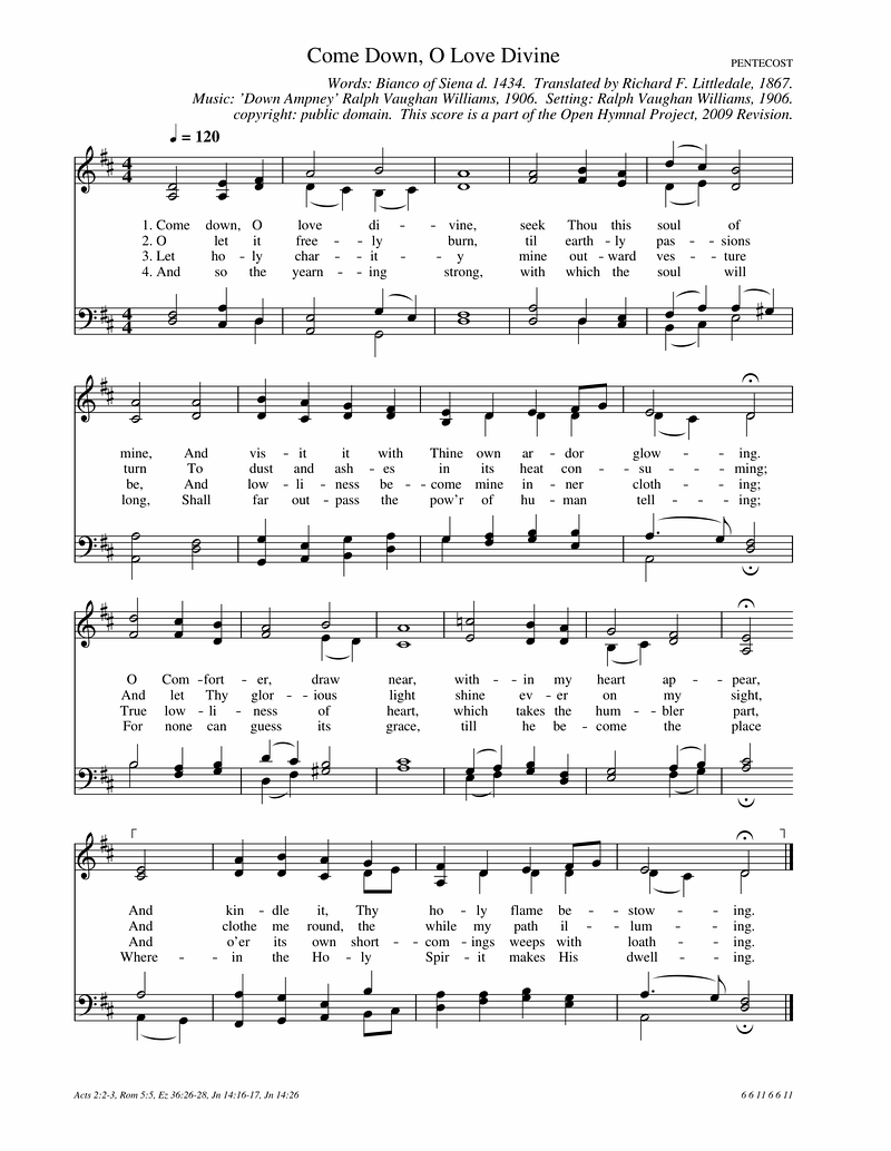 Come Down O Love Divine Piano Sheet Music Page 1 Free PDF