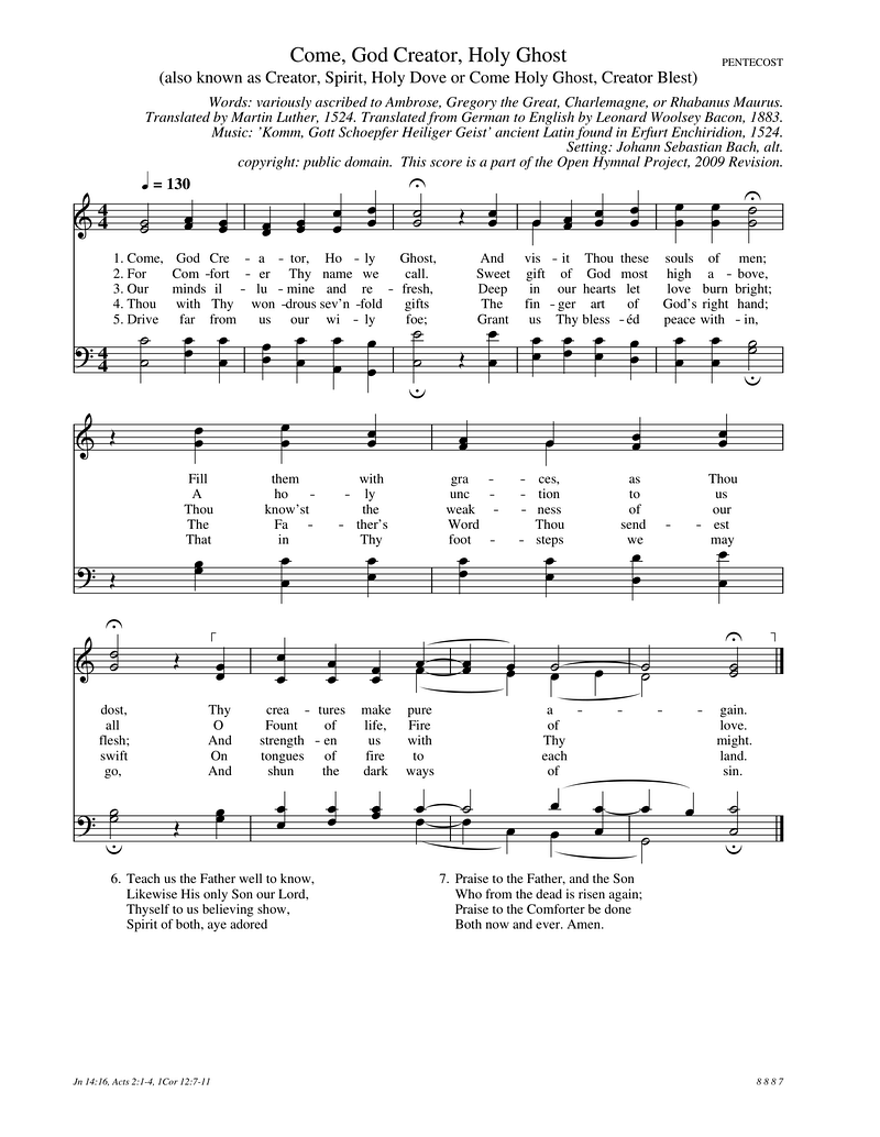 Come God Creator Holy Ghost Piano Sheet Music Page 1 Free PDF