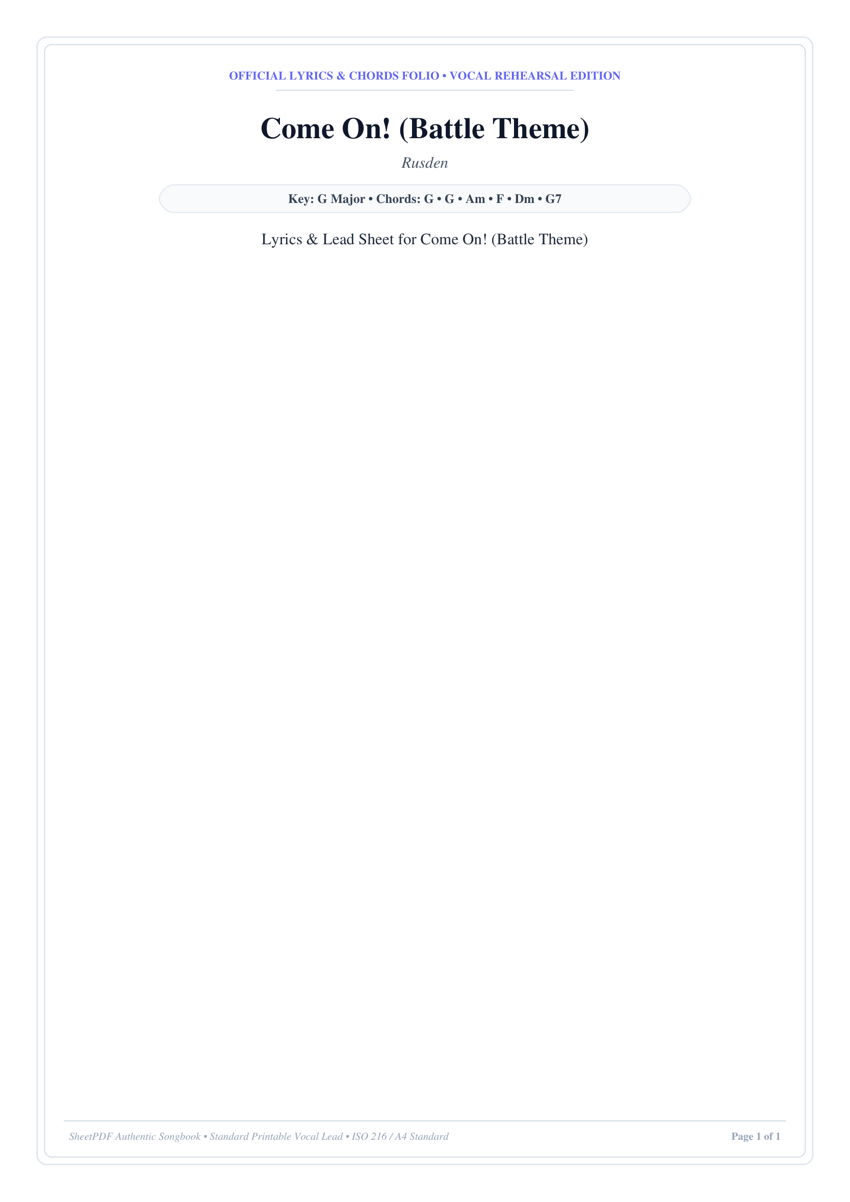 Come On! (Battle Theme) Piano Sheet Music Page 1 Free PDF