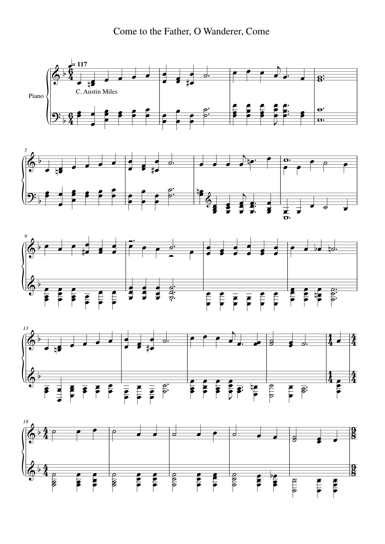 Come to the Father, O Wanderer, Come Piano Sheet Music Page 1 Free PDF