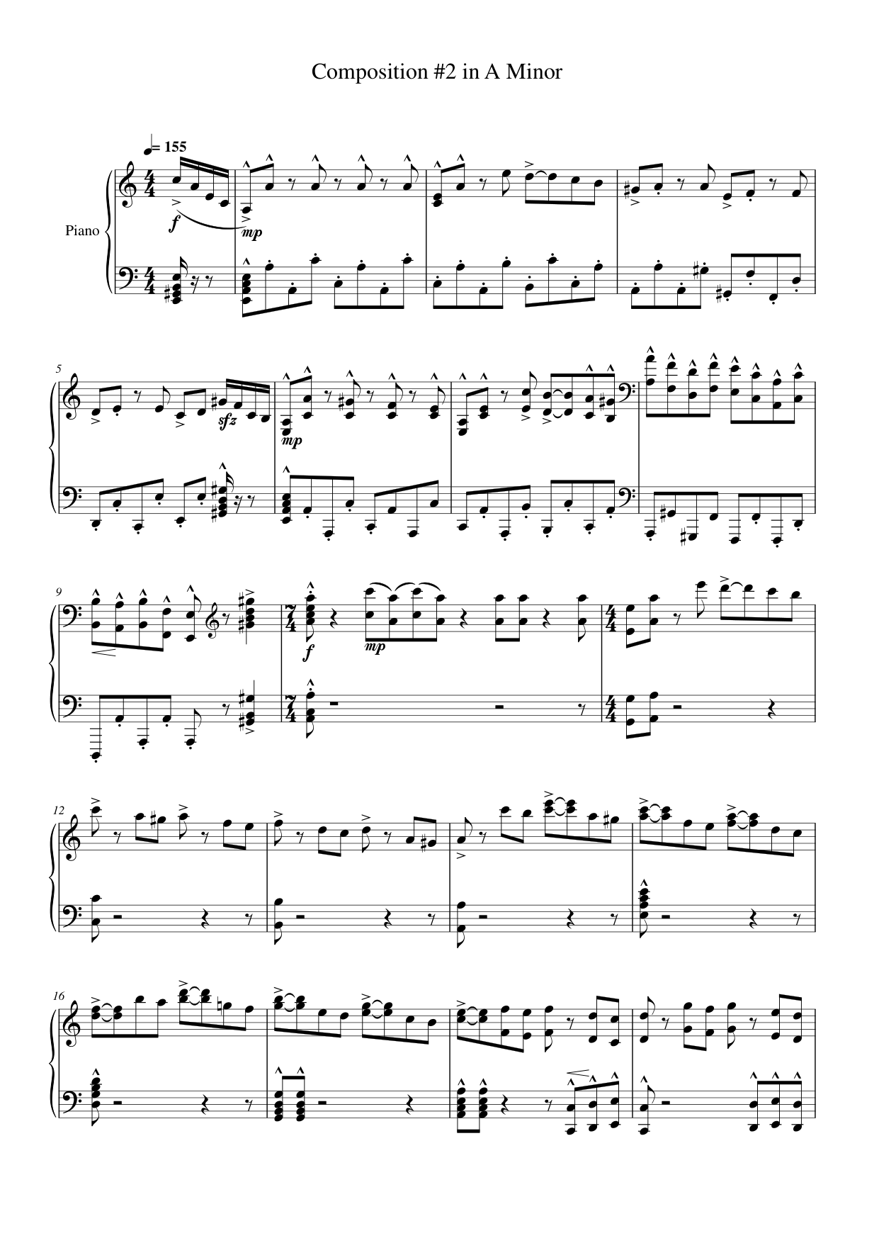 Composition #2 in A Minor Piano Sheet Music Page 1 Free PDF