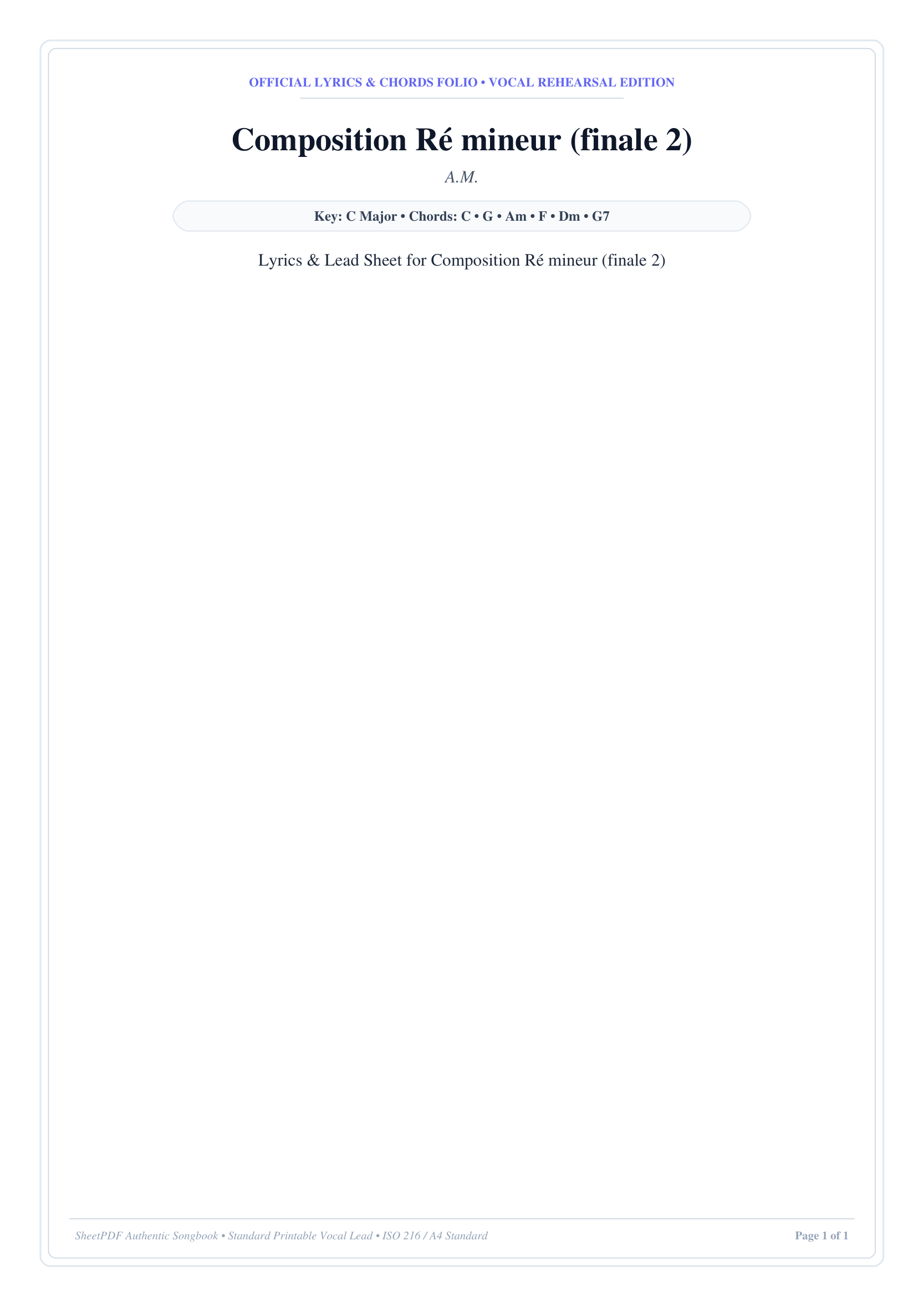Composition Ré mineur (finale 2) Lyrics & Chords Folio
