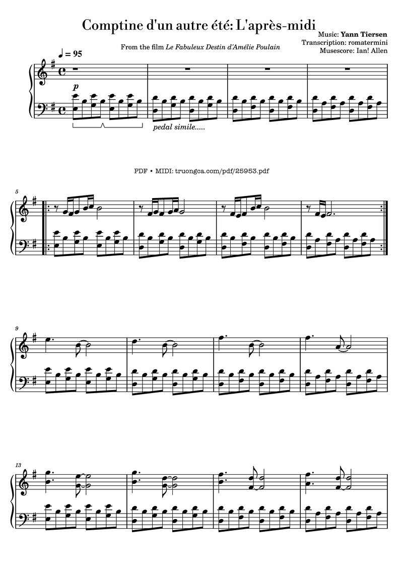 Comptine d'un Autre Été Piano Sheet Music Page 1 Free PDF