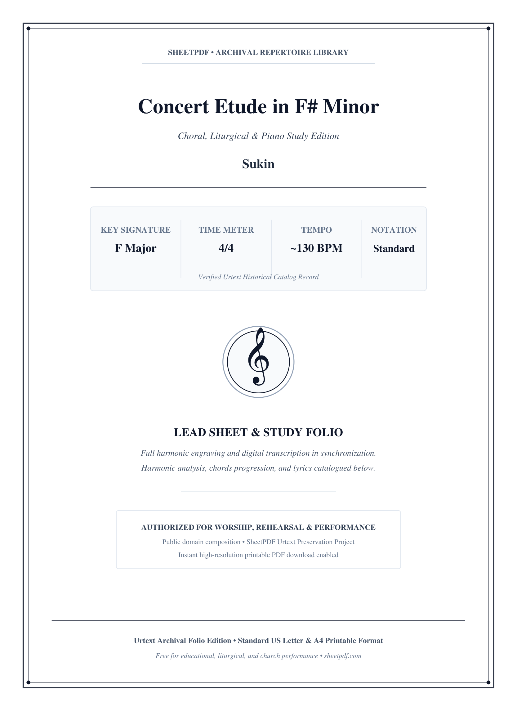 Concert Etude in F# Minor Piano Sheet Music Page 1 Free PDF