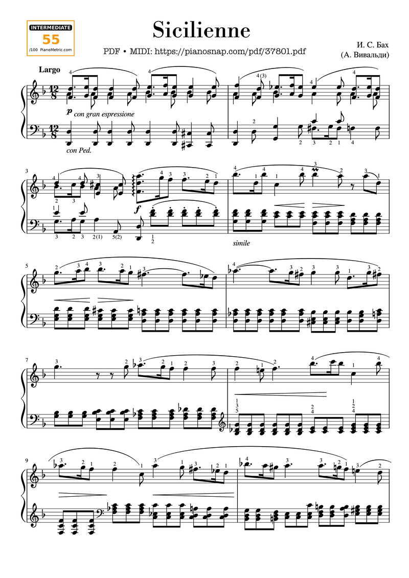 Concerto in A Minor, BWV 593 Piano Sheet Music Page 1 Free PDF