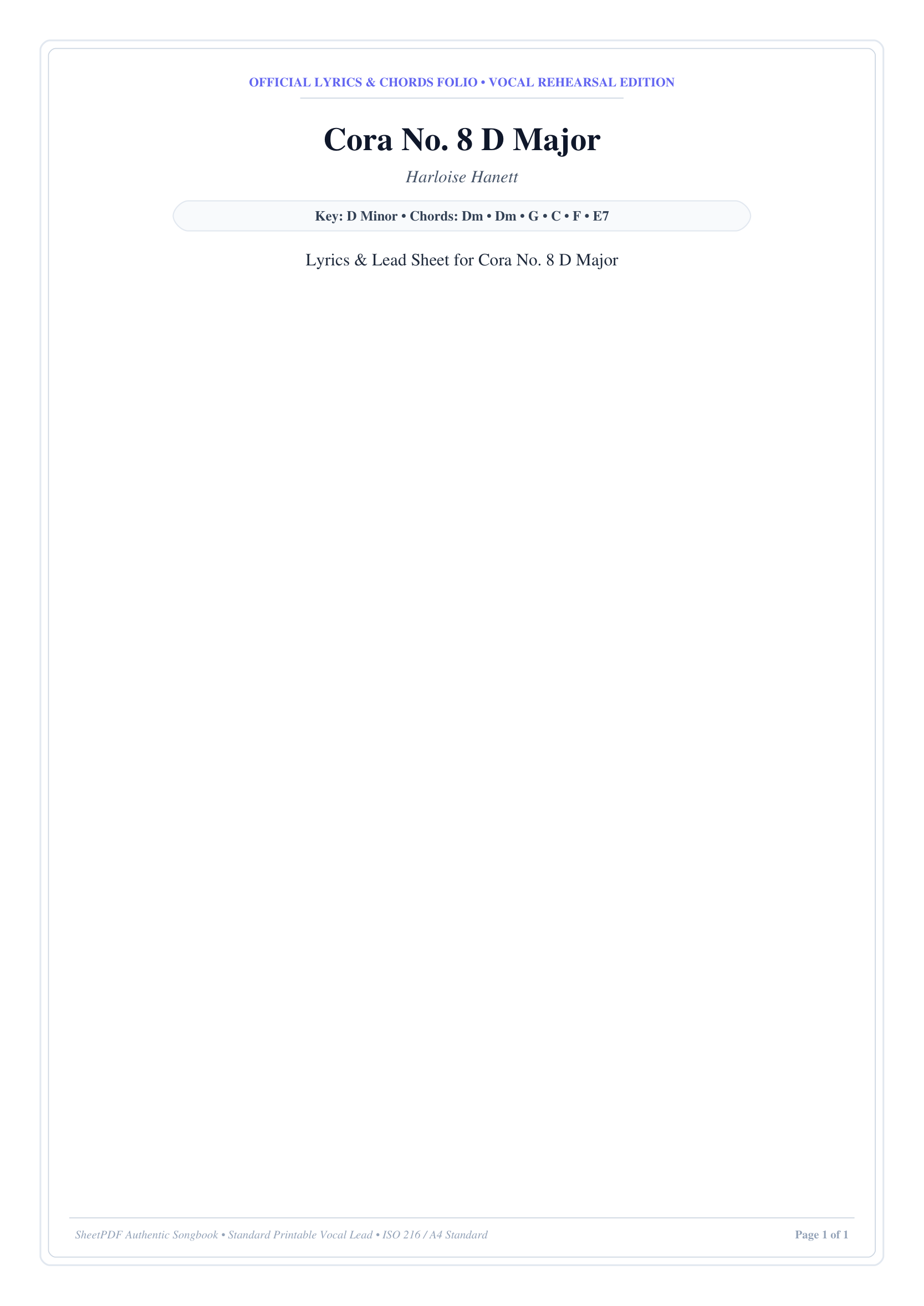 Cora No. 8 D Major Piano Sheet Music Page 1 Free PDF