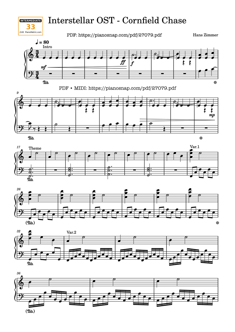 Cornfield Chase Piano Sheet Music Page 1 Free PDF