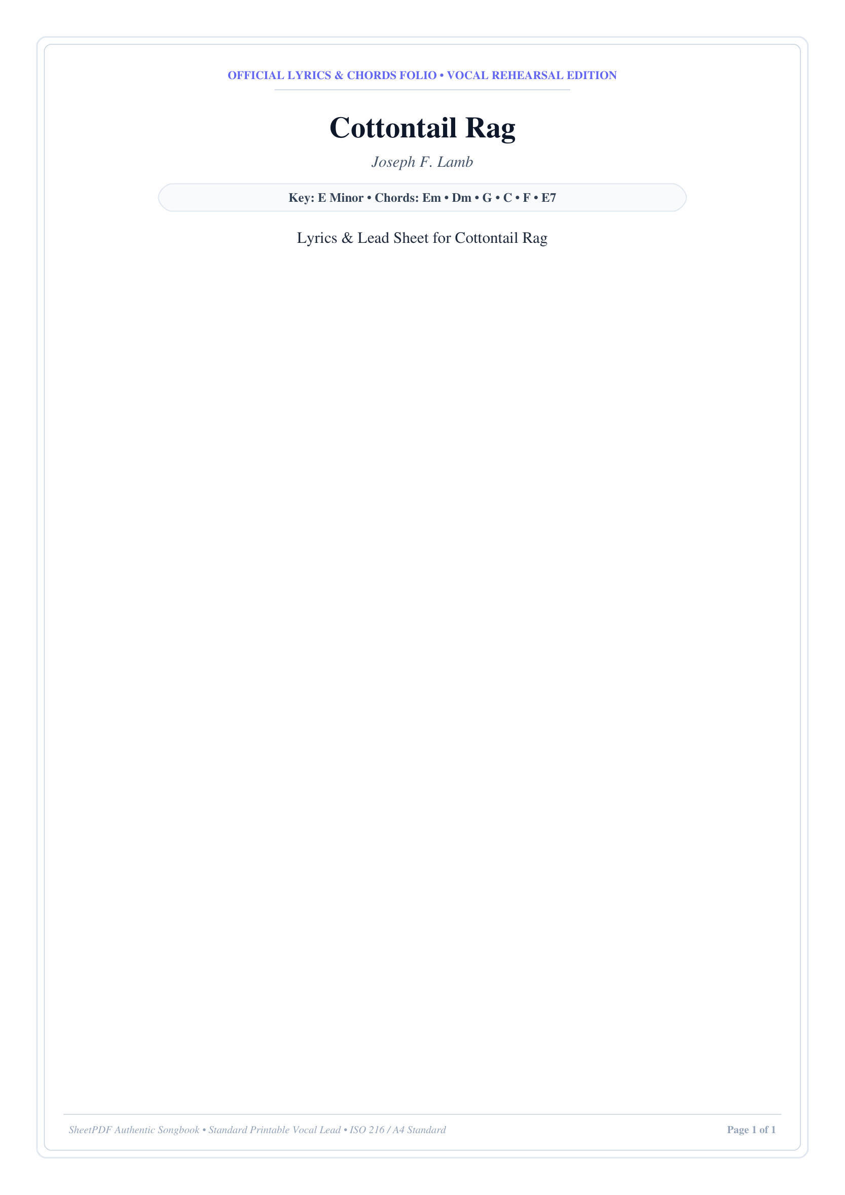 Cottontail Rag Piano Sheet Music Page 1 Free PDF
