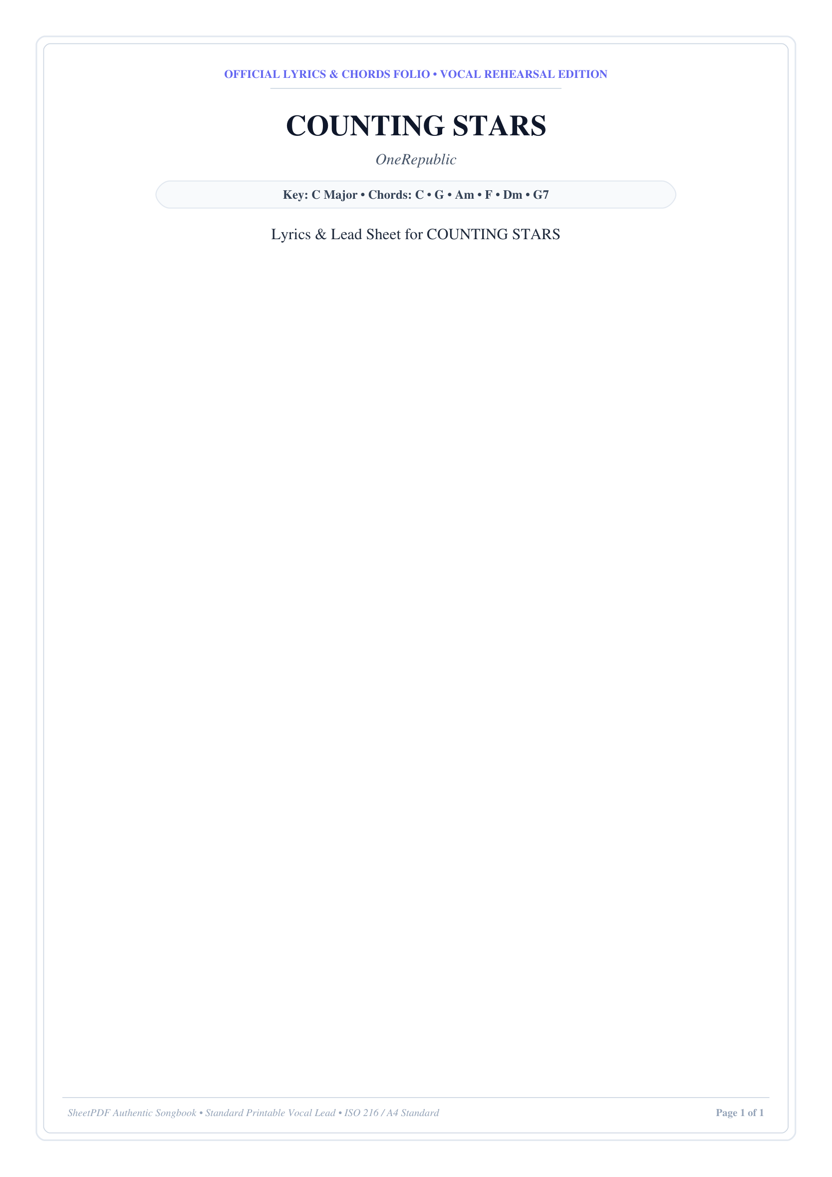 COUNTING STARS Lyrics & Chords Folio