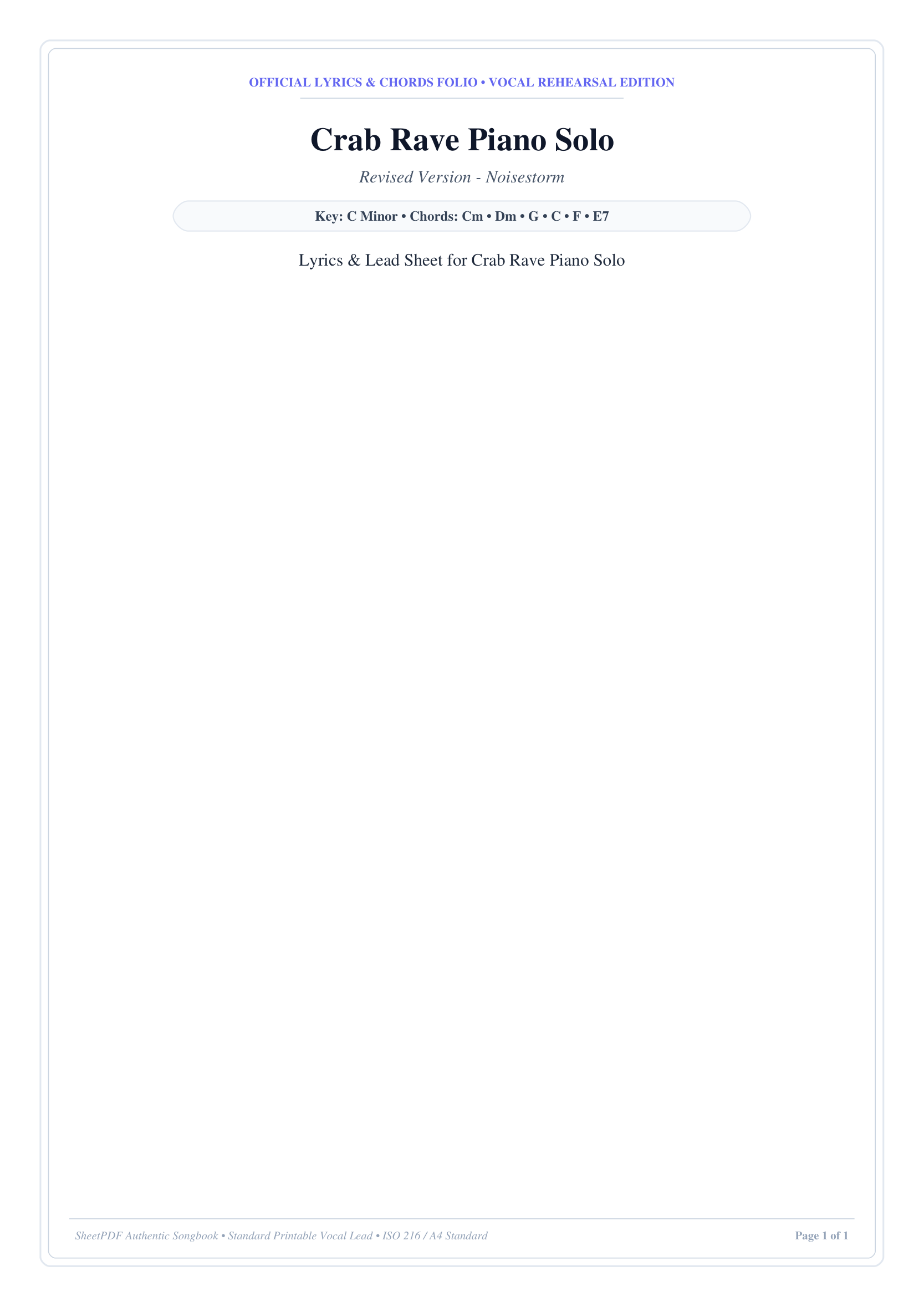 Crab Rave Piano Solo Piano Sheet Music Page 1 Free PDF