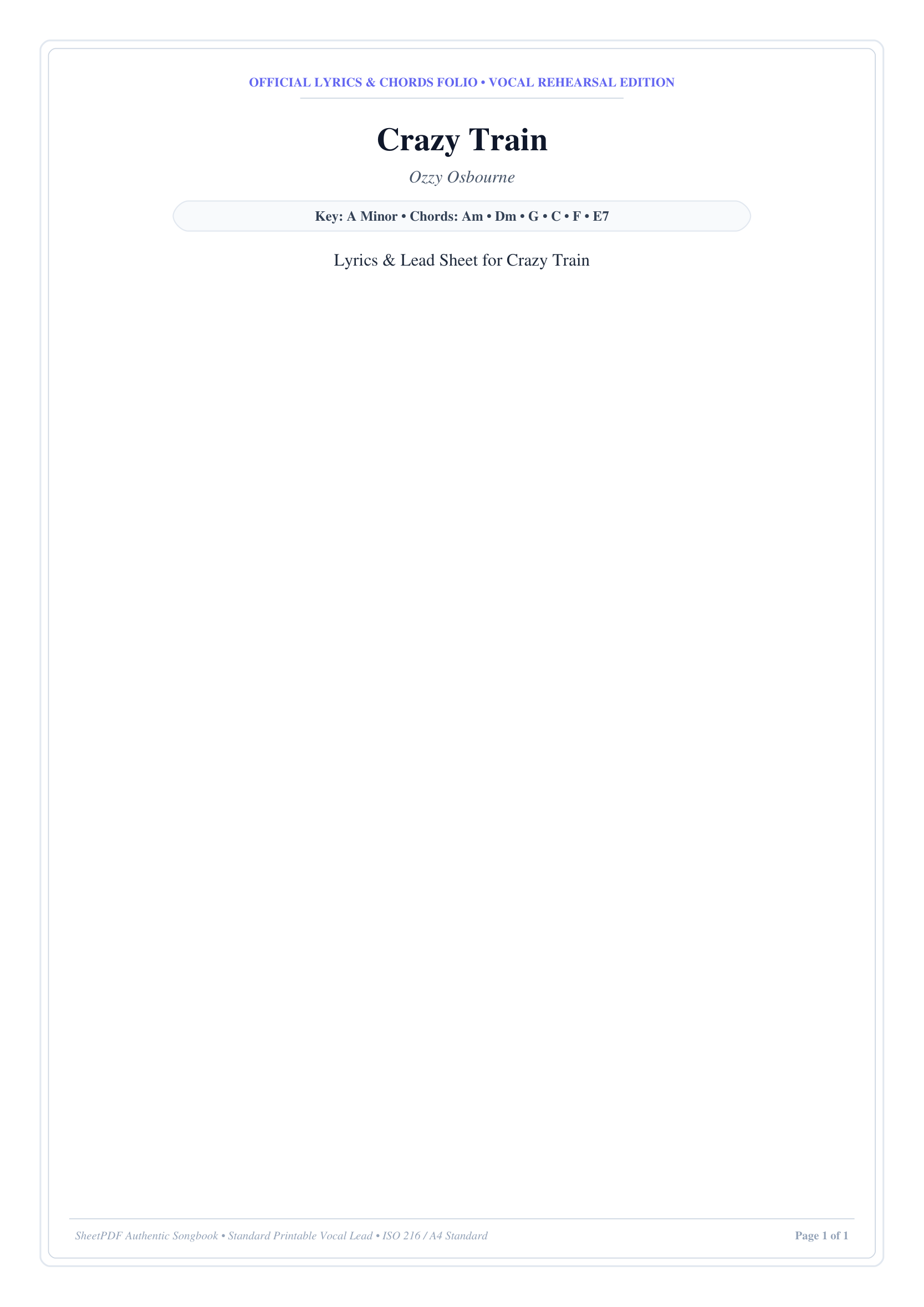 Crazy Train Piano Sheet Music Page 1 Free PDF