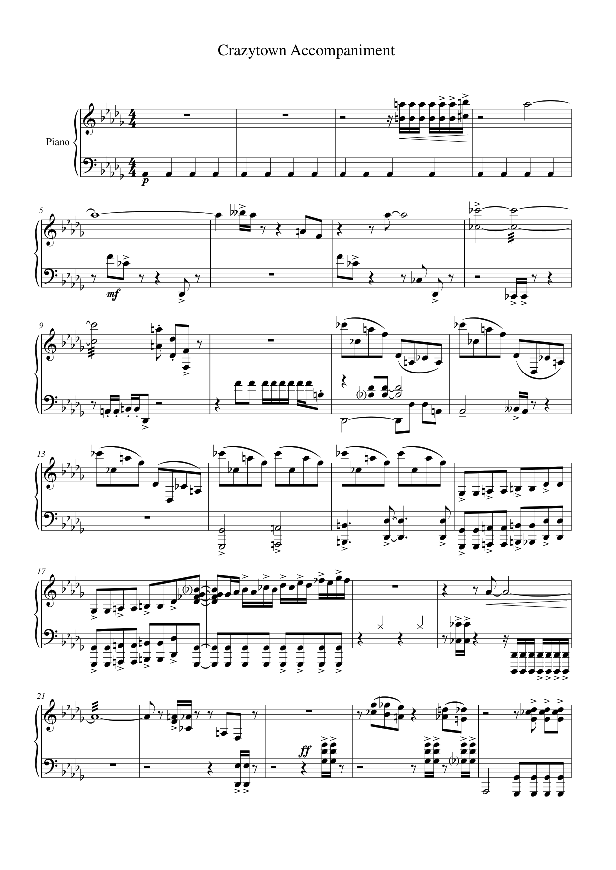 Crazytown Accompaniment Piano Sheet Music Score Page 1