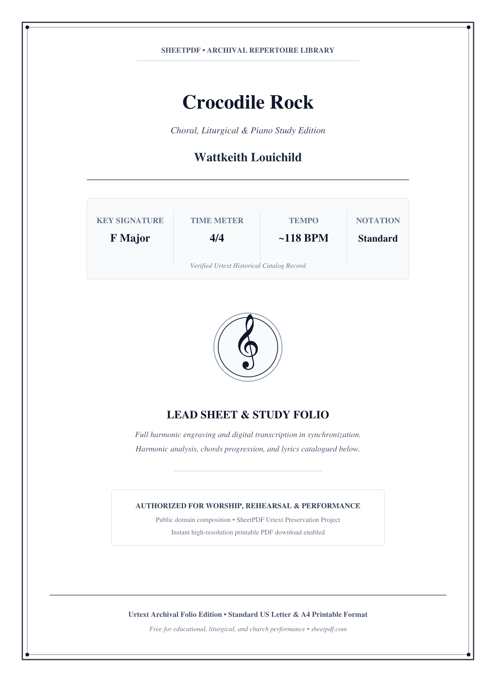 Crocodile Rock Piano Sheet Music Score Page 1