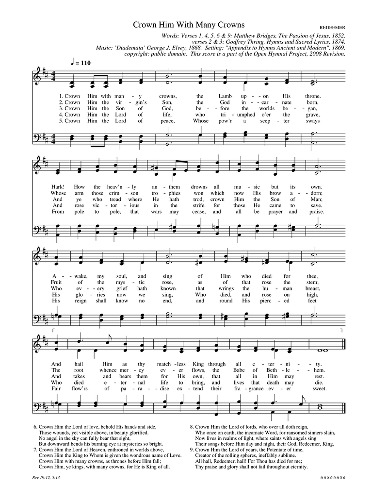 Crown Him With Many Crowns Piano Sheet Music Page 1 Free PDF
