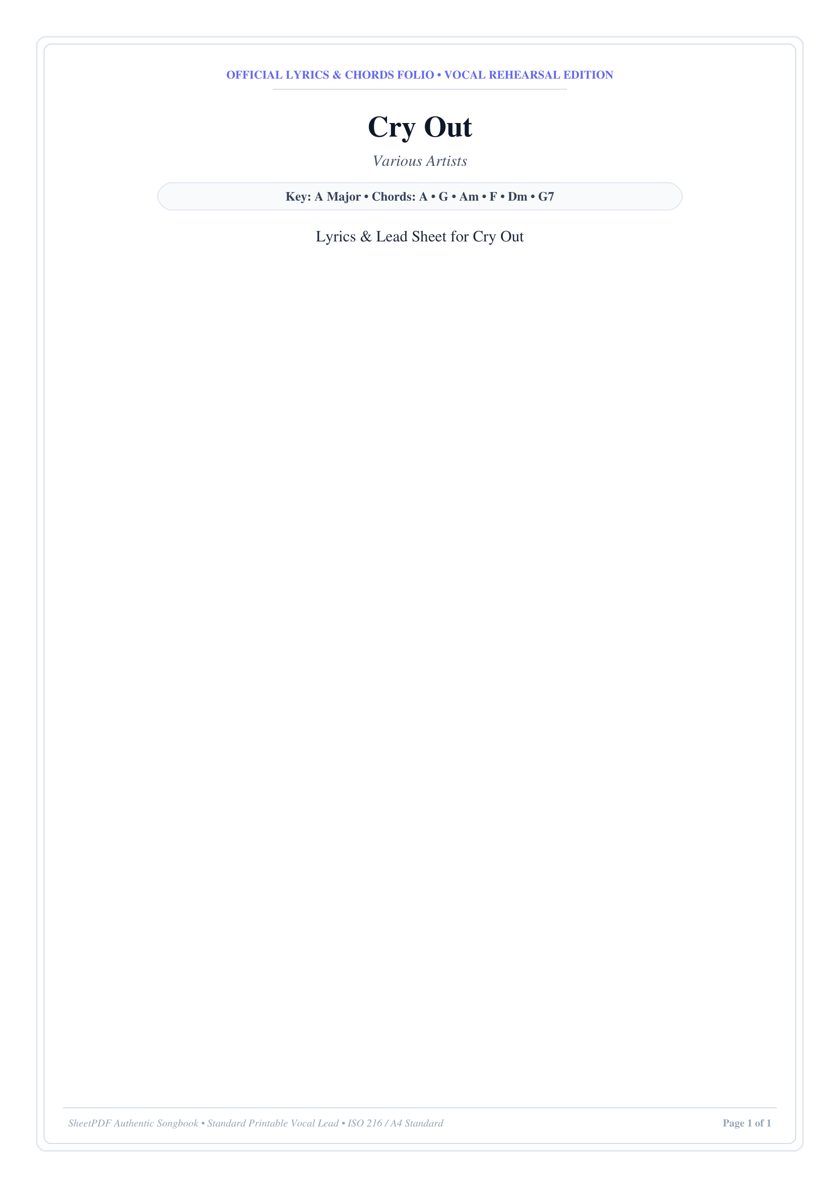 Cry Out Lyrics & Chords Folio