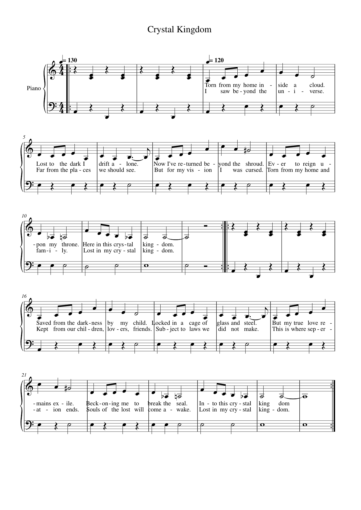 Crystal Kingdom Piano Sheet Music Score Page 1