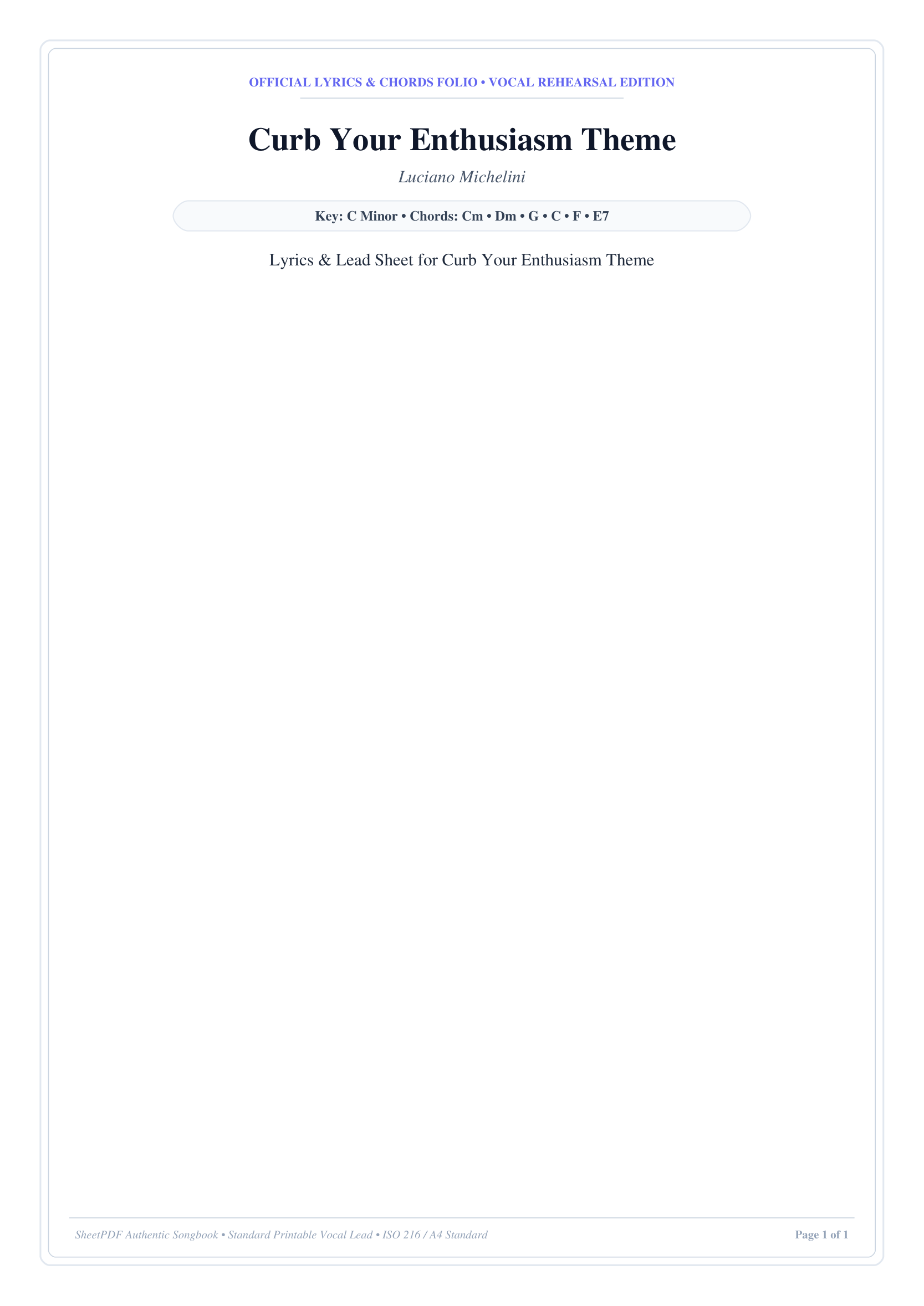 Curb Your Enthusiasm Theme Piano Sheet Music Page 1 Free PDF