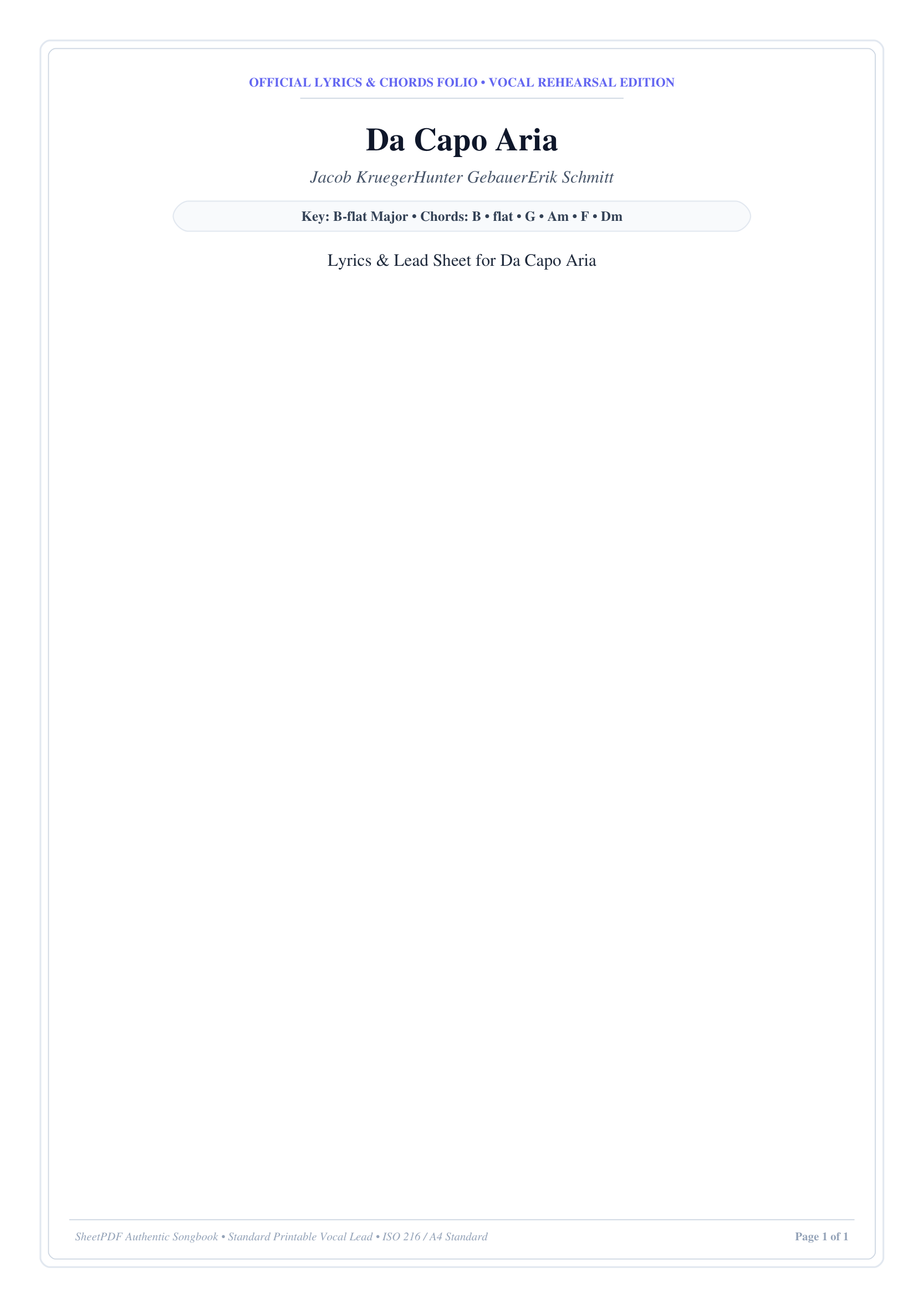 Da Capo Aria Piano Sheet Music Page 1 Free PDF