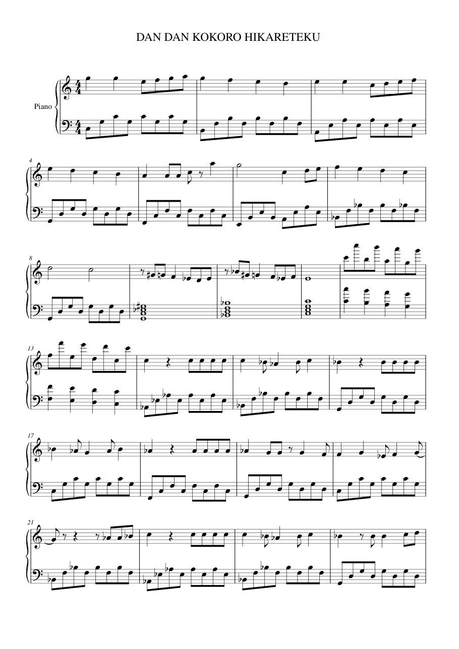 DAN DAN KOKORO HIKARETEKU Piano Sheet Music Page 1 Free PDF