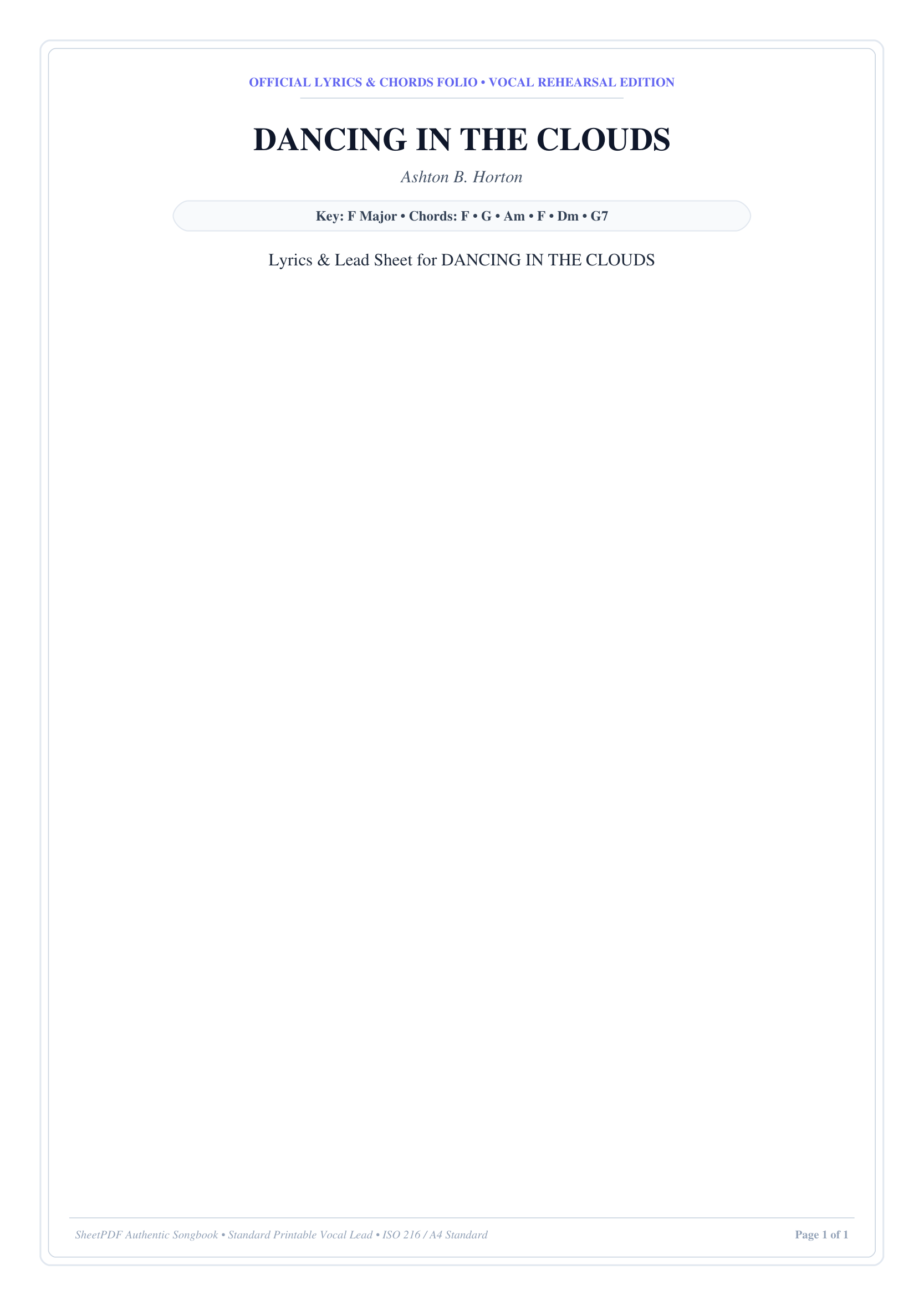DANCING IN THE CLOUDS Piano Sheet Music Page 1 Free PDF