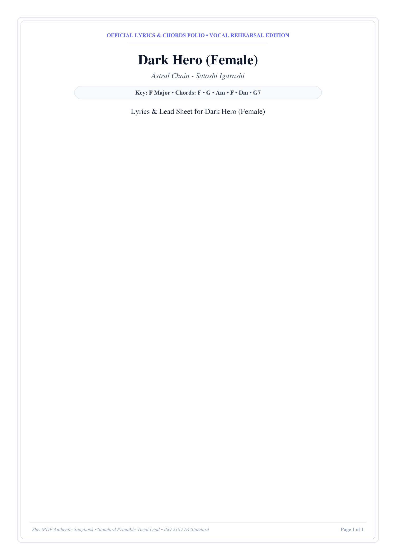 Dark Hero (Female) Piano Sheet Music Page 1 Free PDF