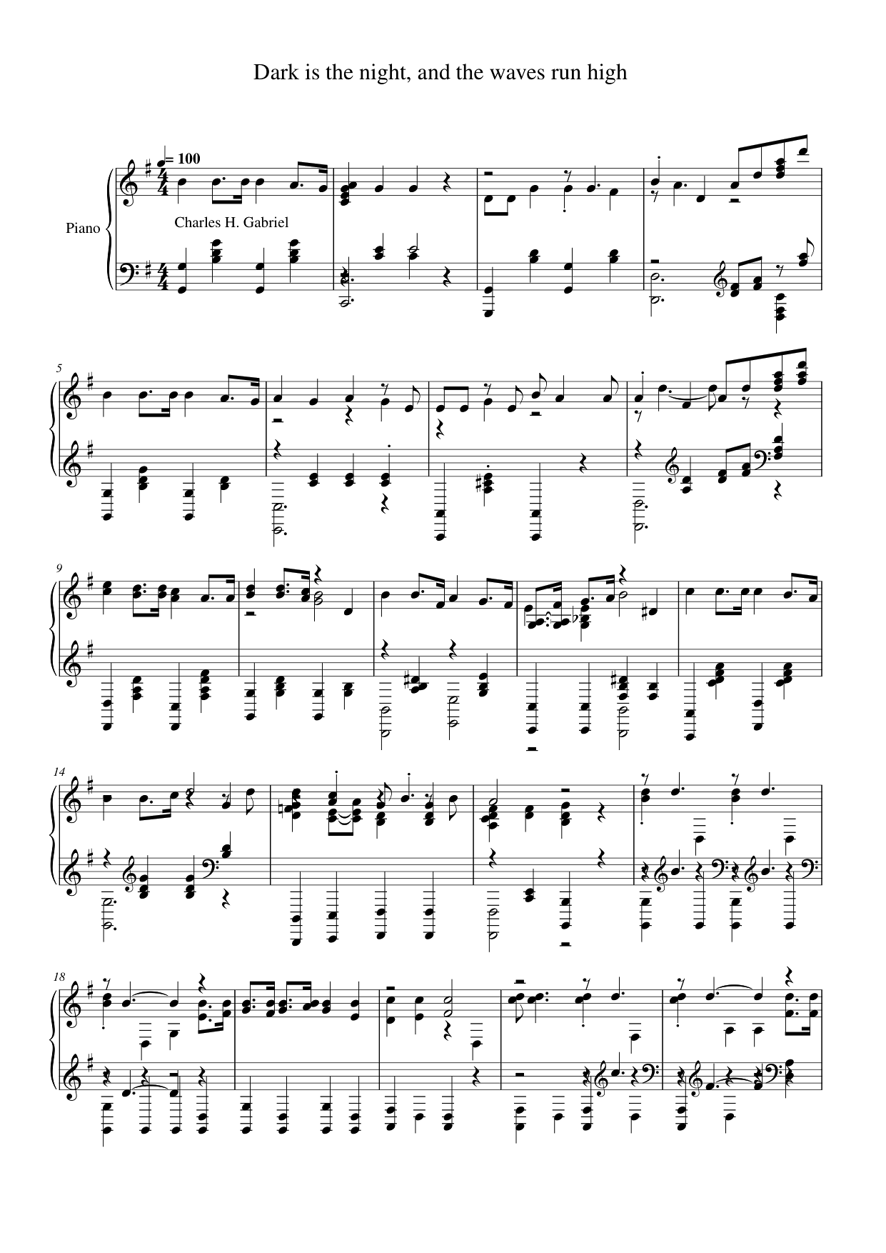Dark is the night, and the waves run high Piano Sheet Music Page 1 Free PDF