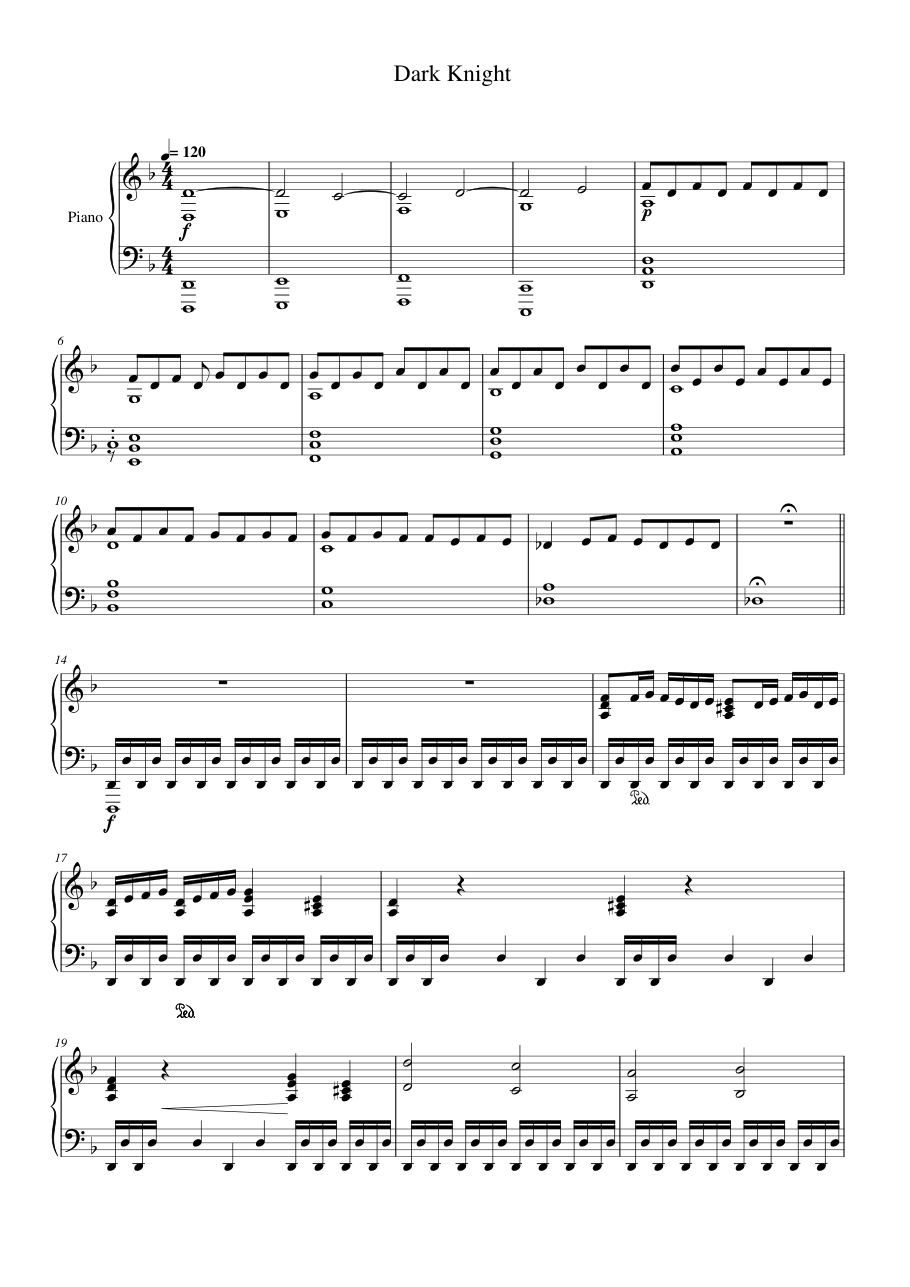 Dark Knight Piano Sheet Music Score Page 1