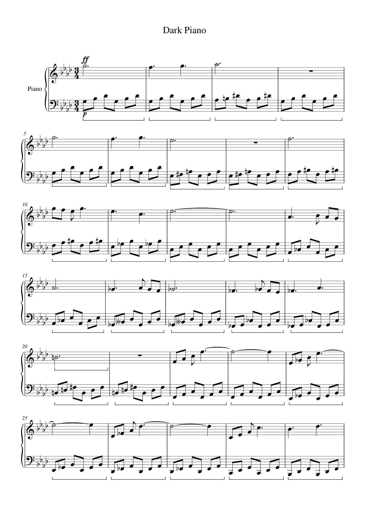 Dark Piano Piano Sheet Music Score Page 1