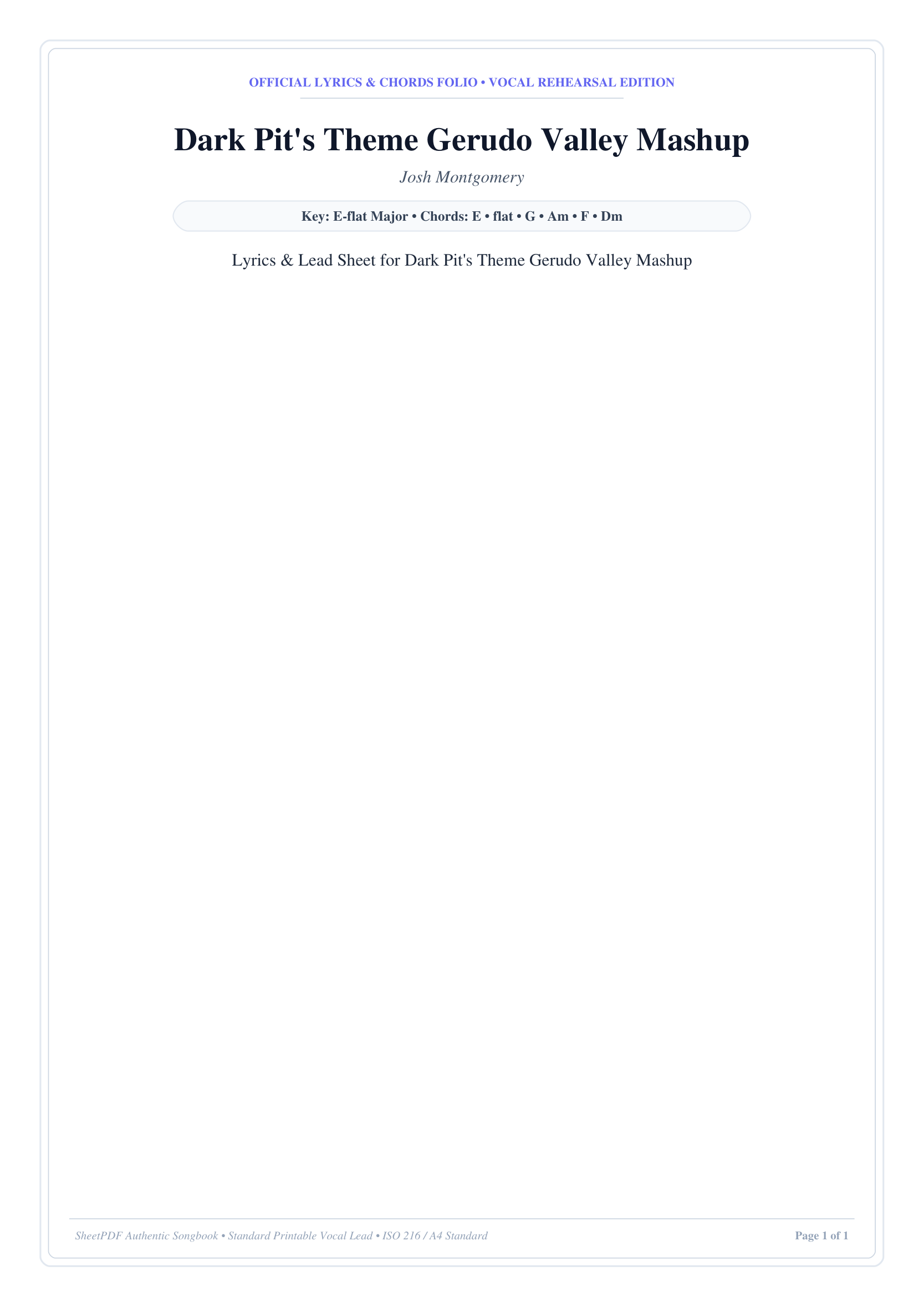 Dark Pit's Theme Gerudo Valley Mashup Piano Sheet Music Page 1 Free PDF