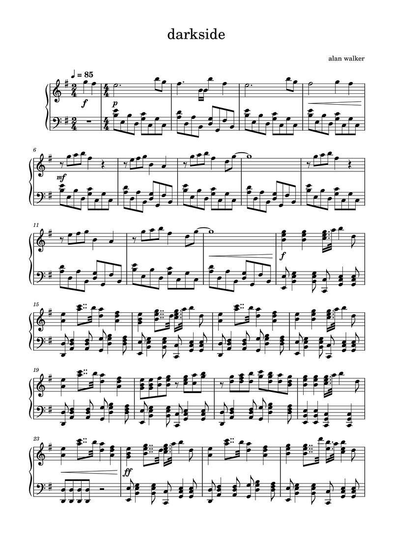Darkside Piano Sheet Music Page 1 Free PDF