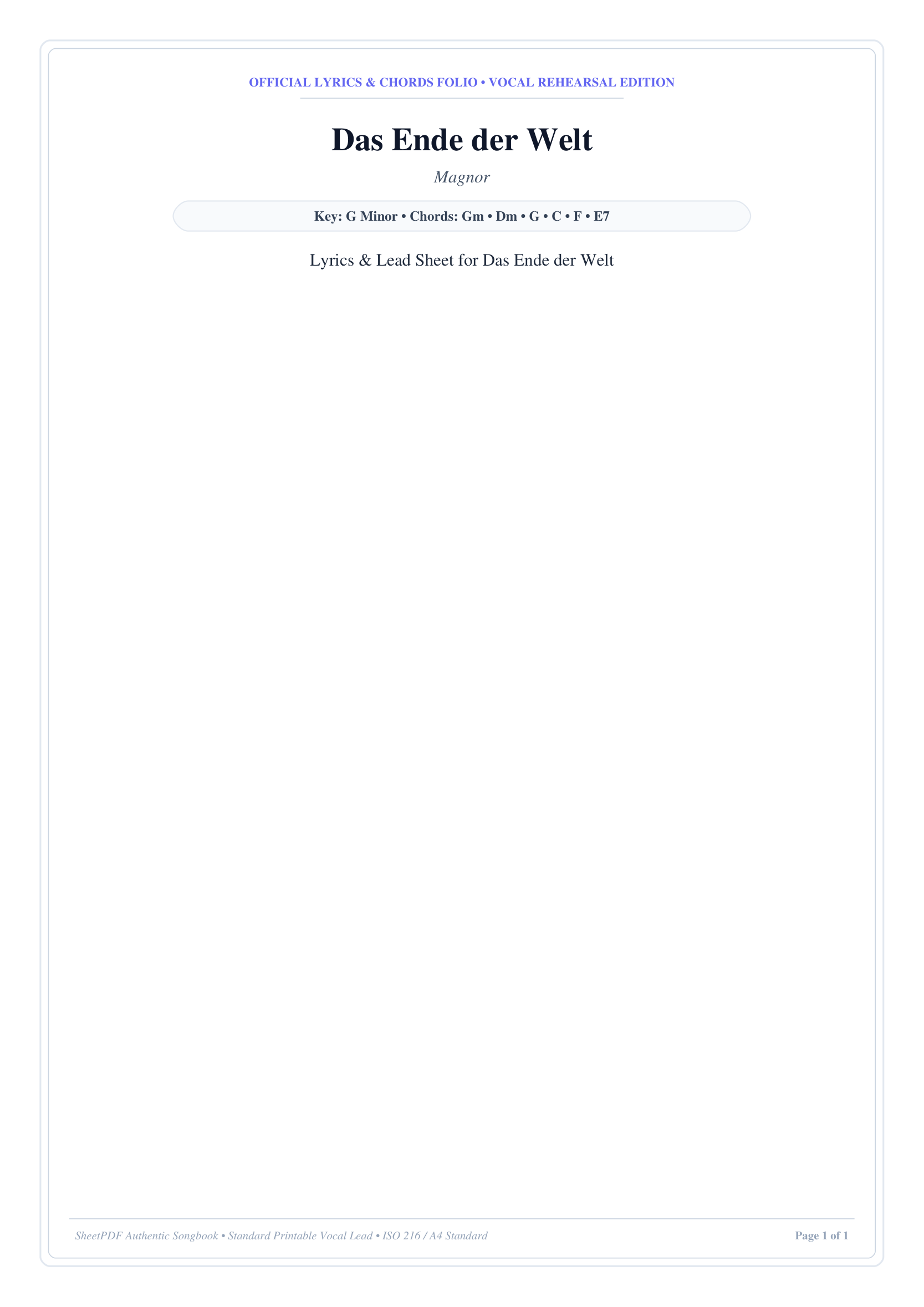 Das Ende der Welt Piano Sheet Music Page 1 Free PDF