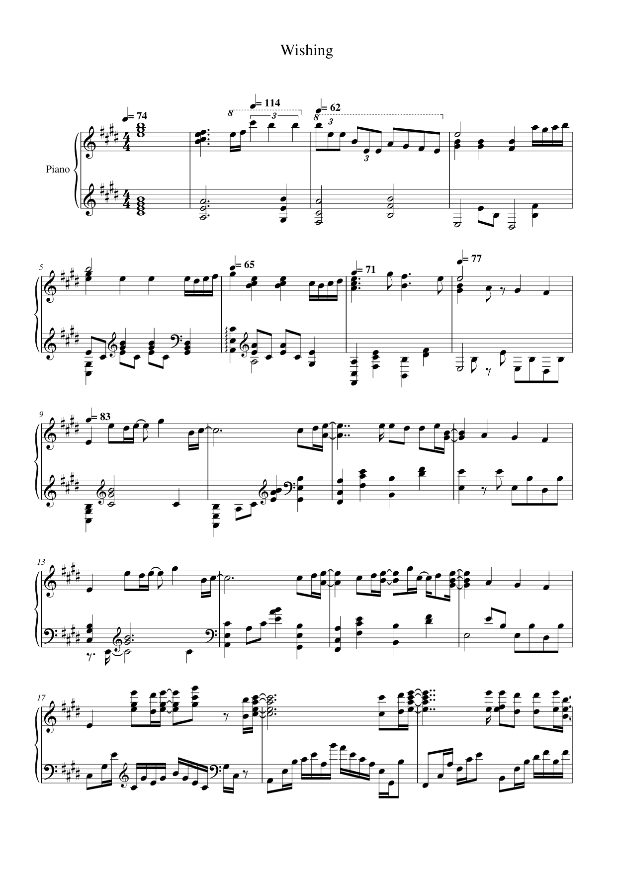 Wishing Piano Sheet Music Page 1 Free PDF