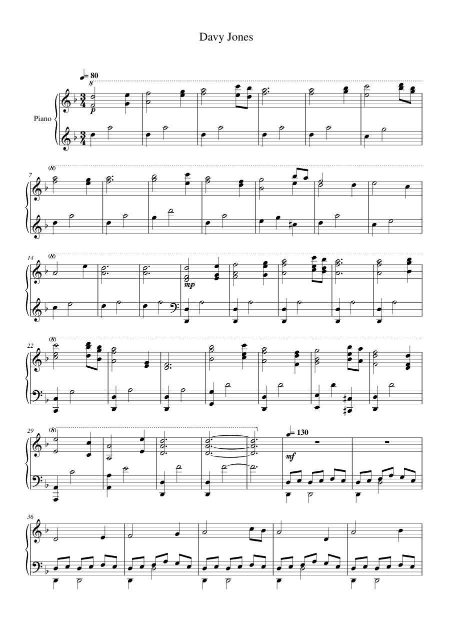 Davy Jones Piano Sheet Music Page 1 Free PDF