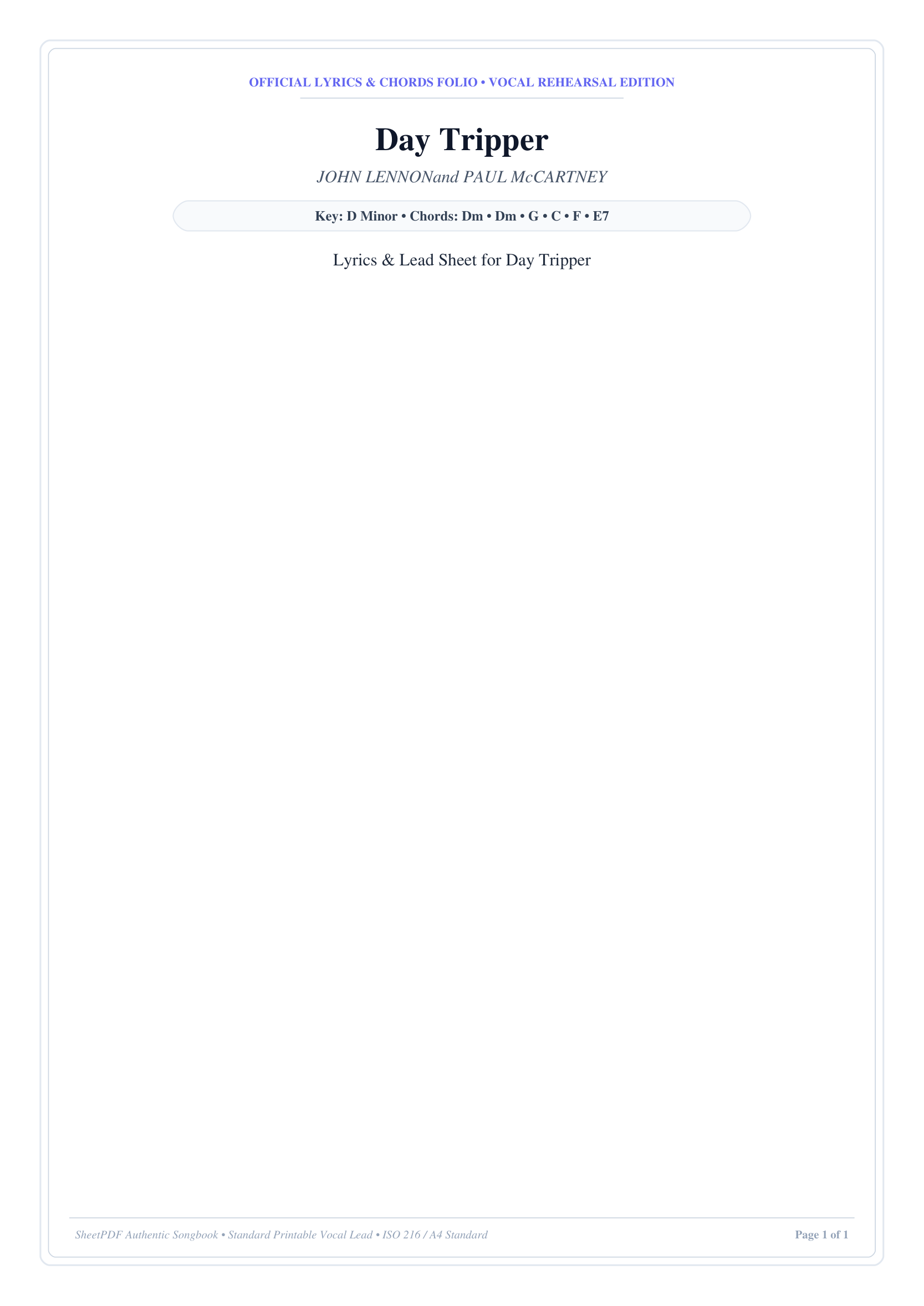 Day Tripper Piano Sheet Music Page 1 Free PDF