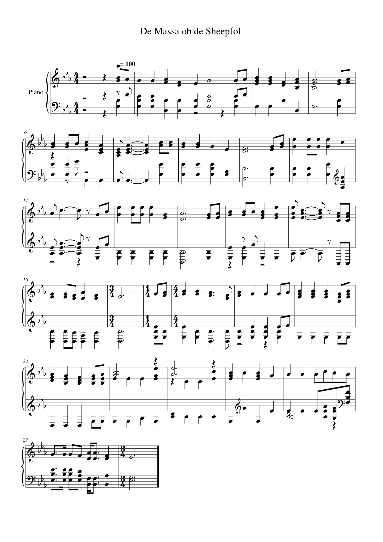 De Massa ob de Sheepfol Piano Sheet Music Page 1 Free PDF