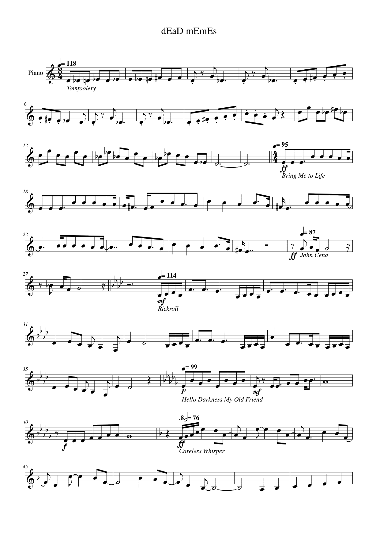 dEaD mEmEs Piano Sheet Music Page 1 Free PDF