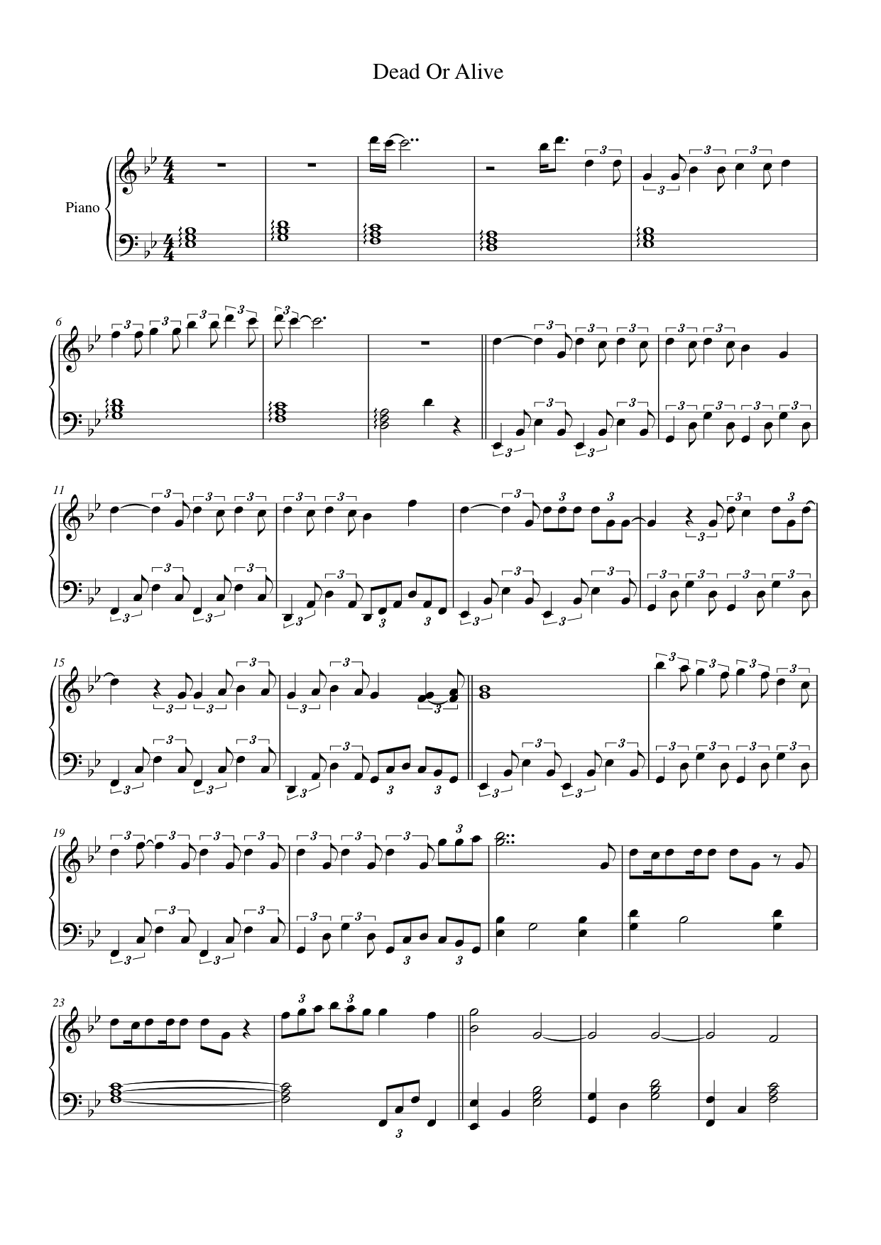 Dead Or Alive Piano Sheet Music Page 1 Free PDF