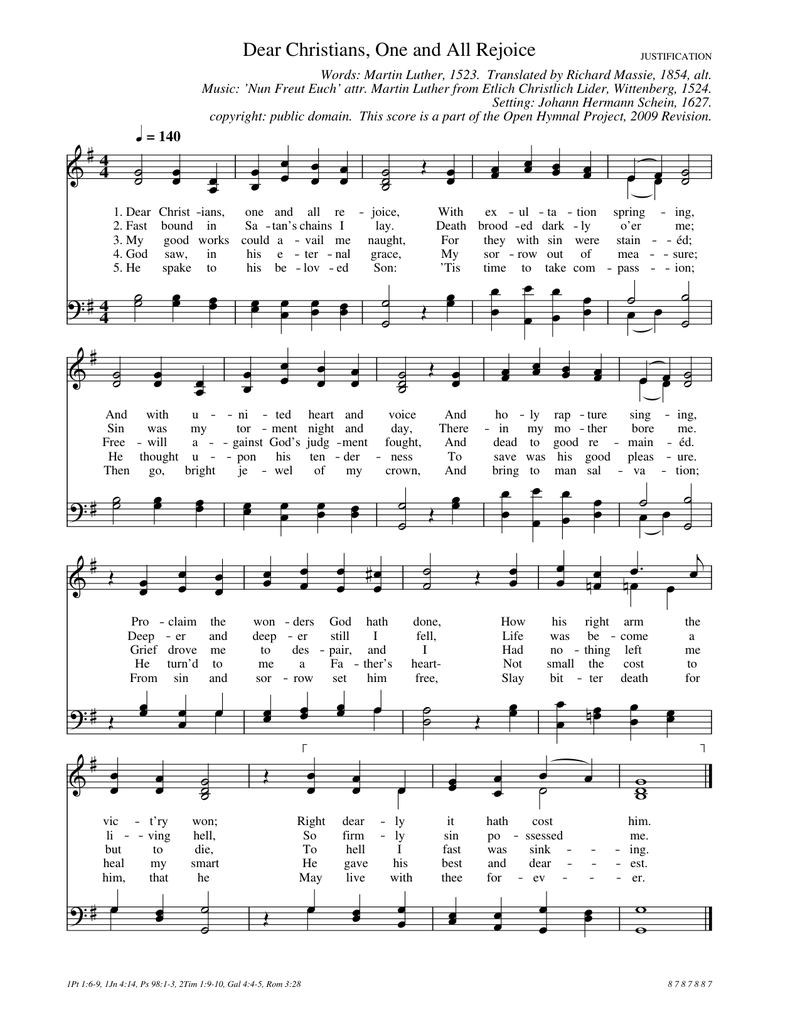 Dear Christians, One and All Rejoice Piano Sheet Music Page 1 Free PDF