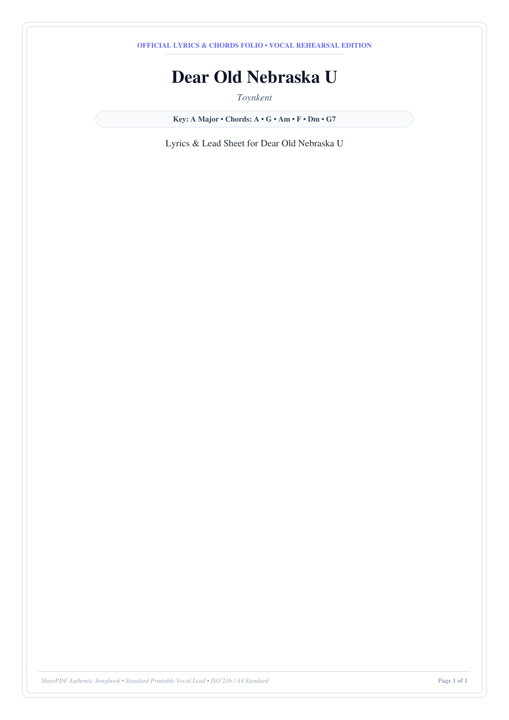 Dear Old Nebraska U Piano Sheet Music Page 1 Free PDF